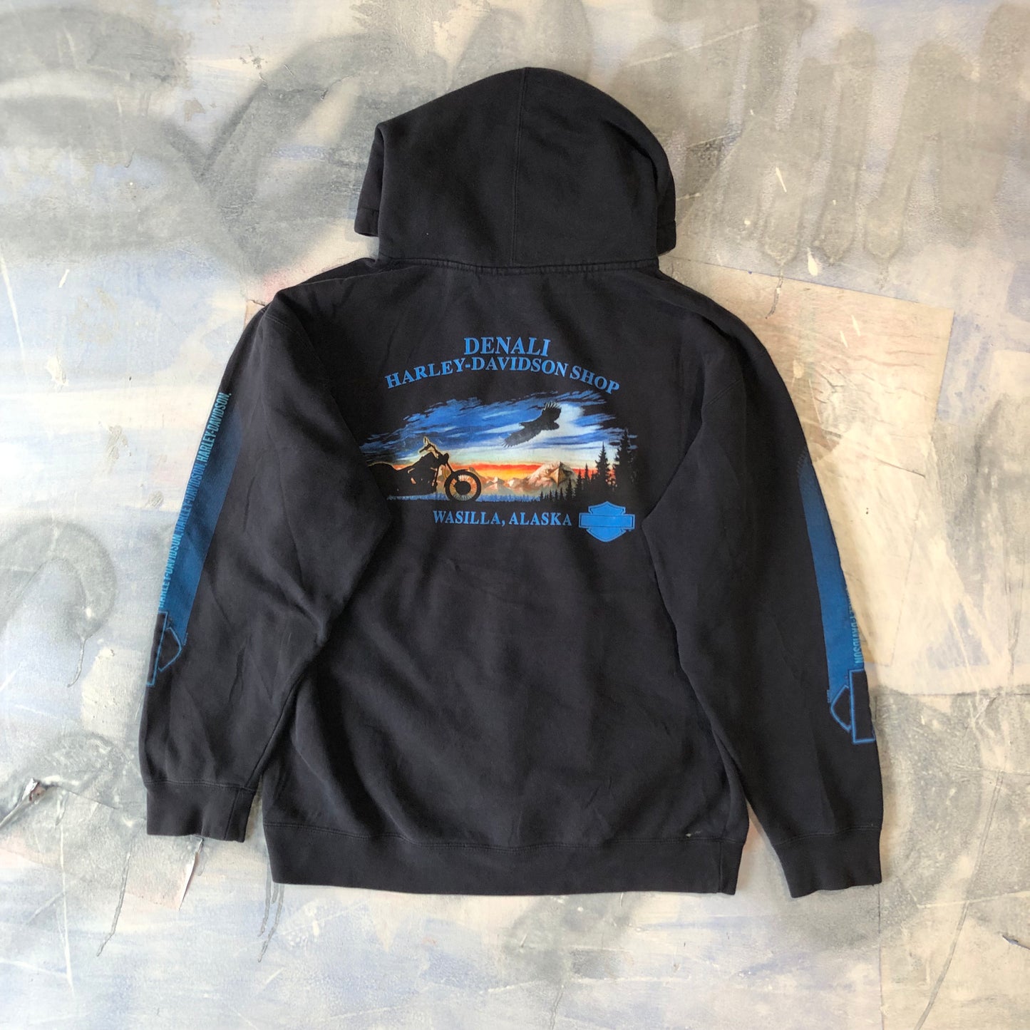 Harley Davidson Motrocycles Denali Wasilla Alaska Hoodie Zip Sweatshirt L