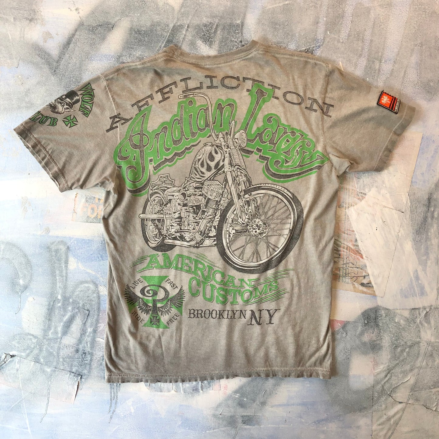 Vintage Y2K Affliction Indian Larry American Customs Motorcycle T Shirt L