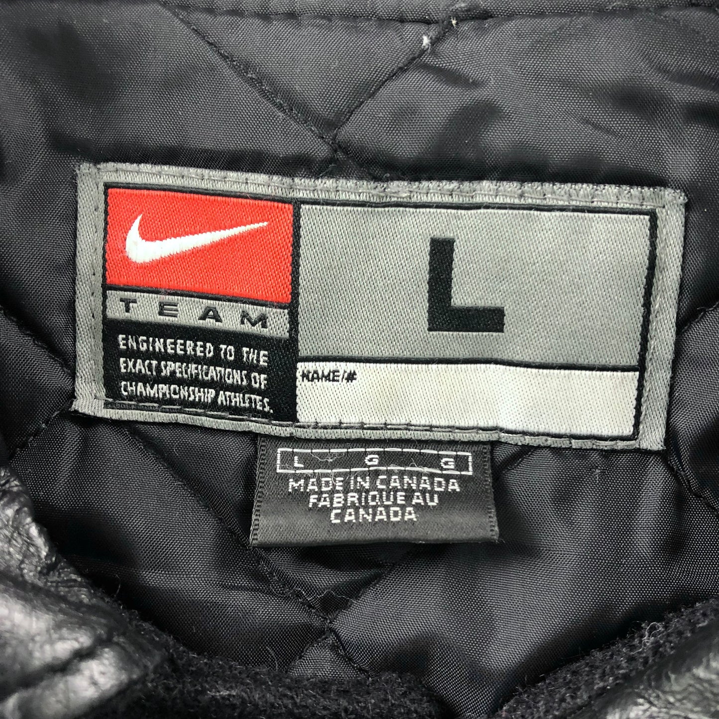 Vintage Nike Team Canada Quilted Lined Wool Leather Button Jacket L