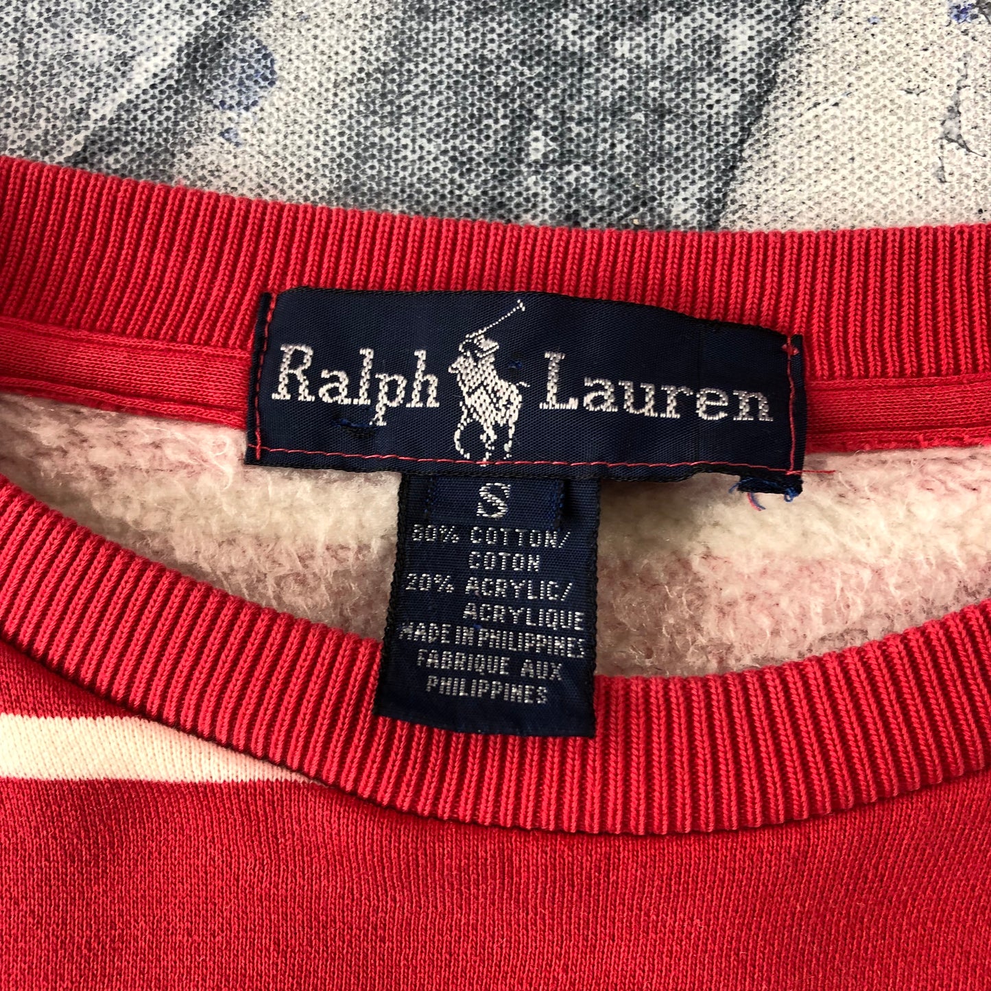 Vintage Ralph Lauren Cross Flags Striped Crewneck Sweatshirt S