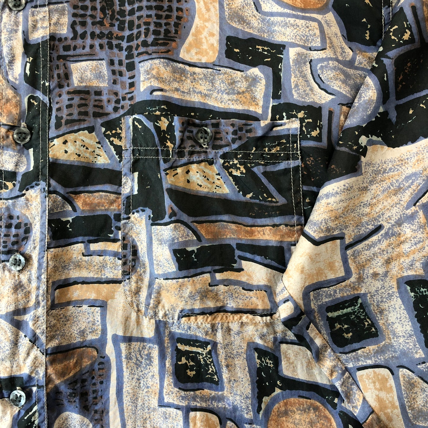 Vintage Abstract Original Silk Stone Button Shirt L