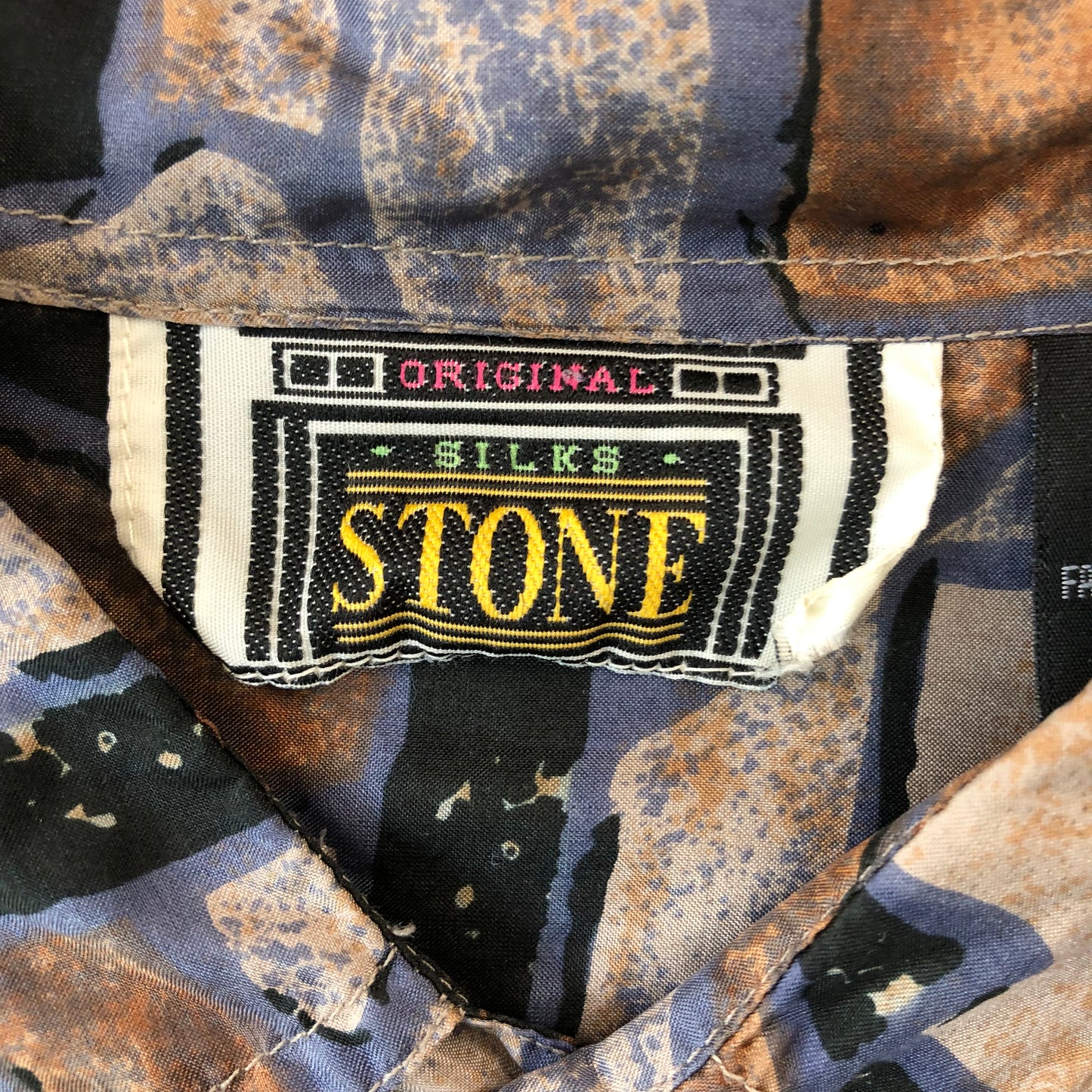 Vintage Abstract Original Silk Stone Button Shirt L