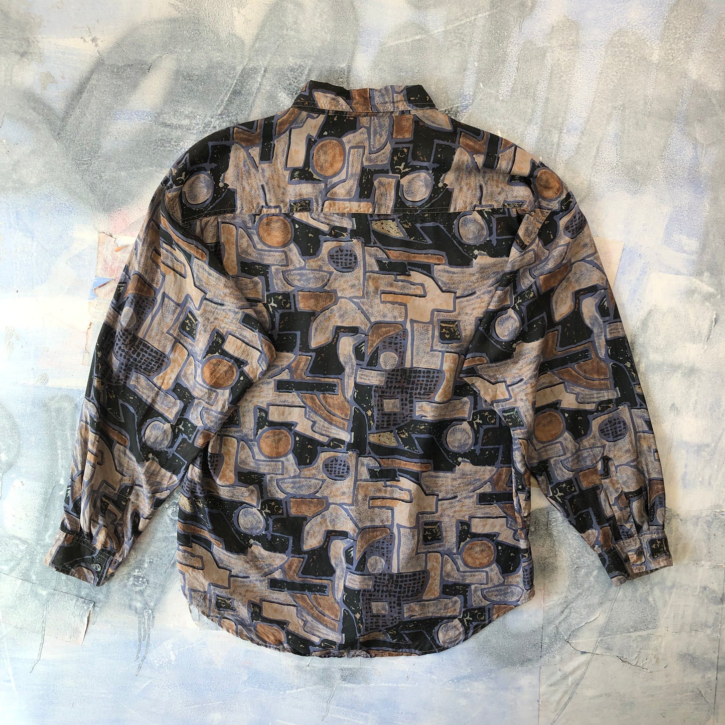 Vintage Abstract Original Silk Stone Button Shirt L