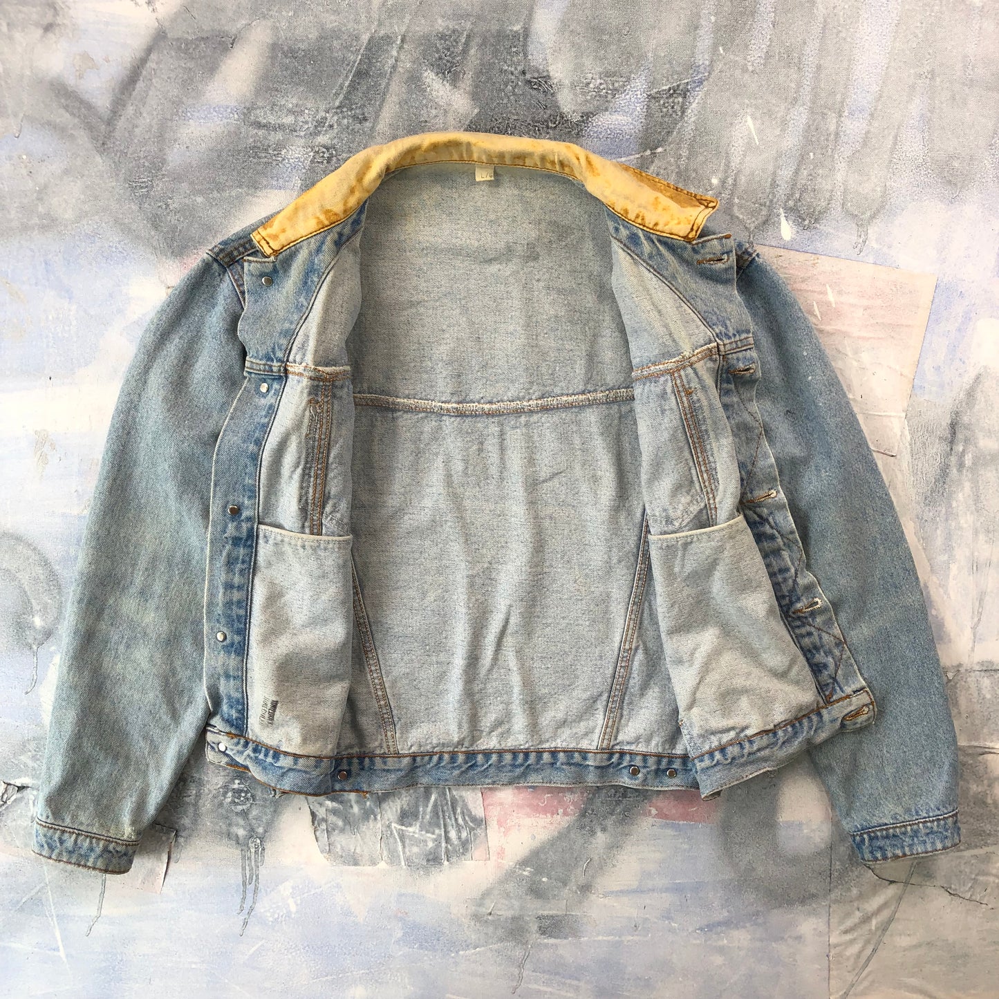 Vintage Wrangler Leather Collar Denim Button Jacket L