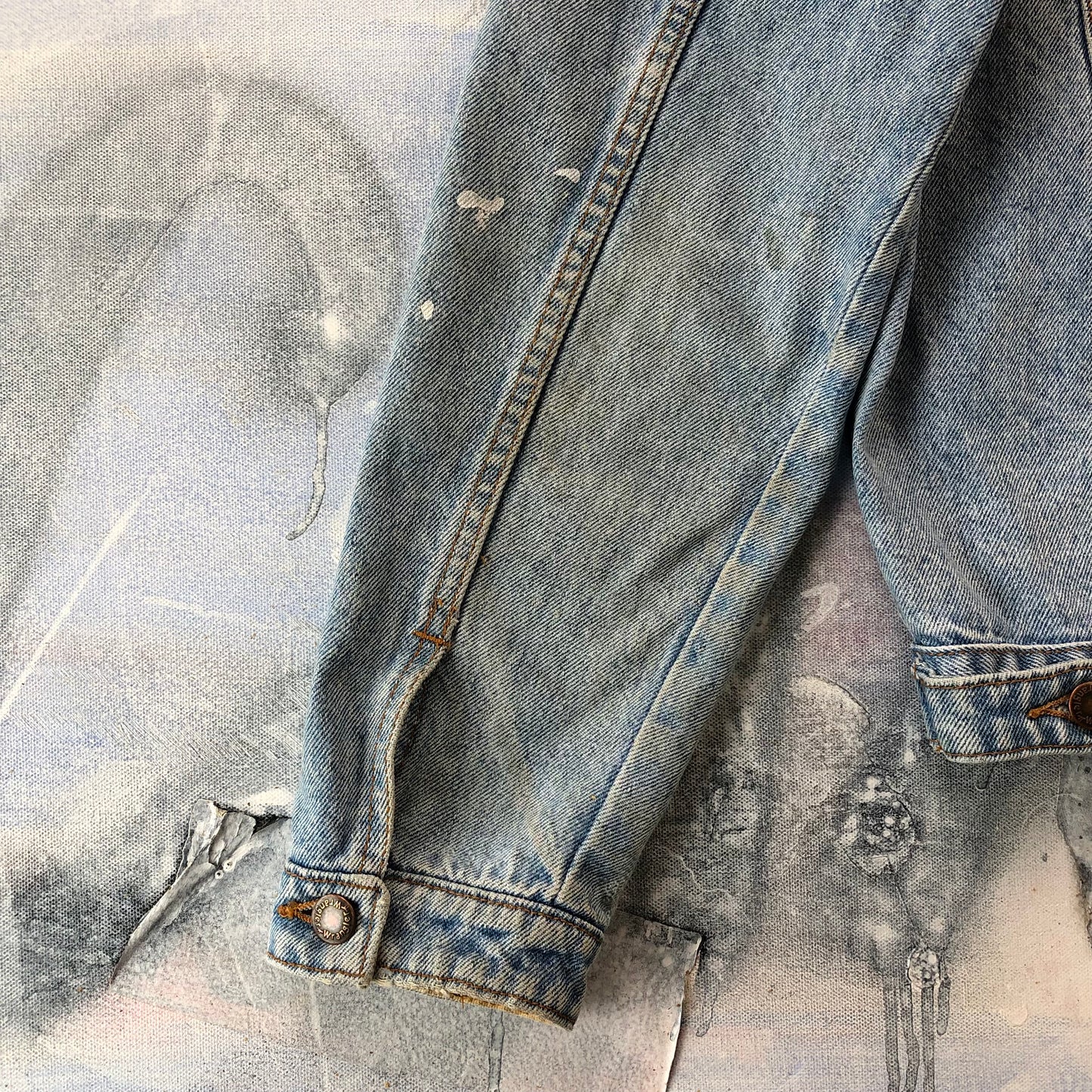 Vintage Wrangler Leather Collar Denim Button Jacket L