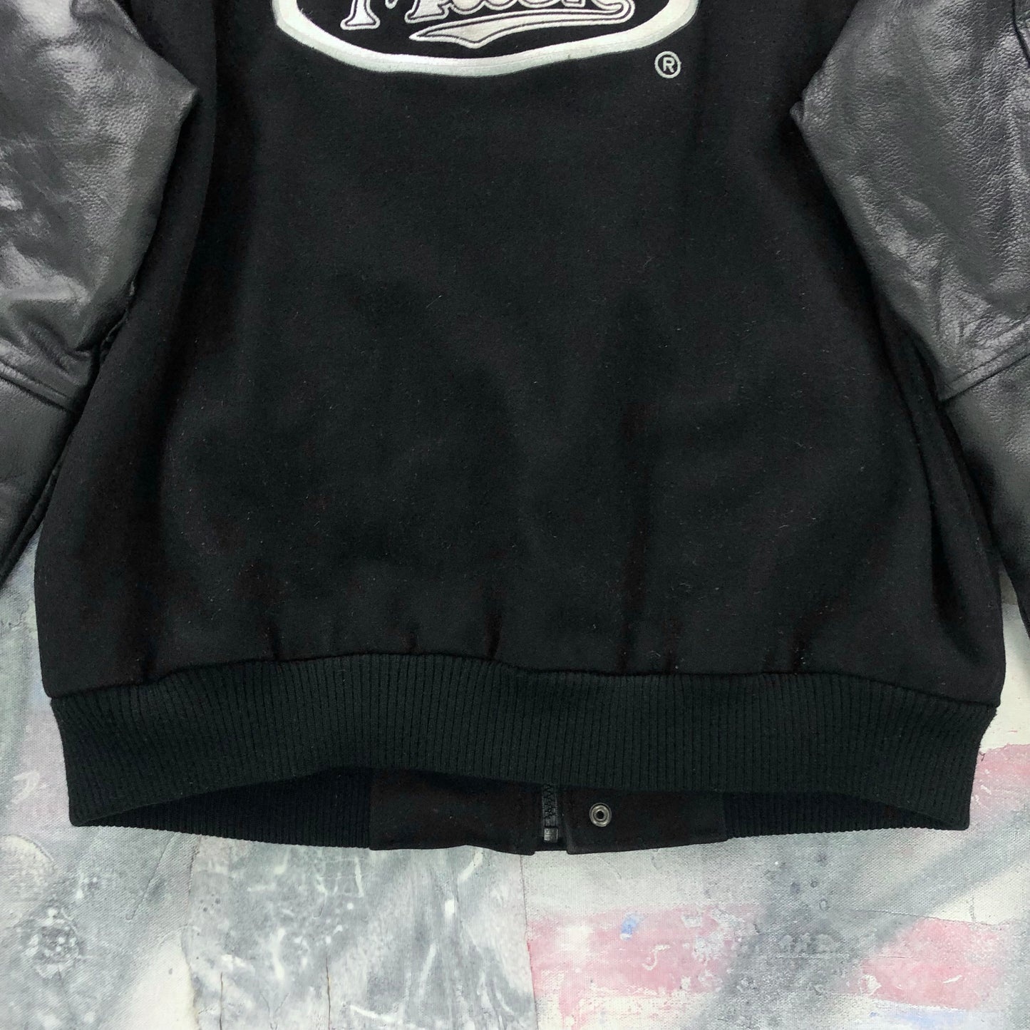 Vintage Mack Trucks Embroided Wool Leather Bomber Zip Jacket M