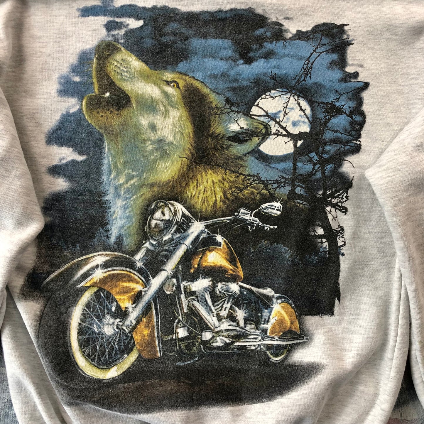 Vintage Howling Wolf Motorcycle Hoodie Sweatshirt M