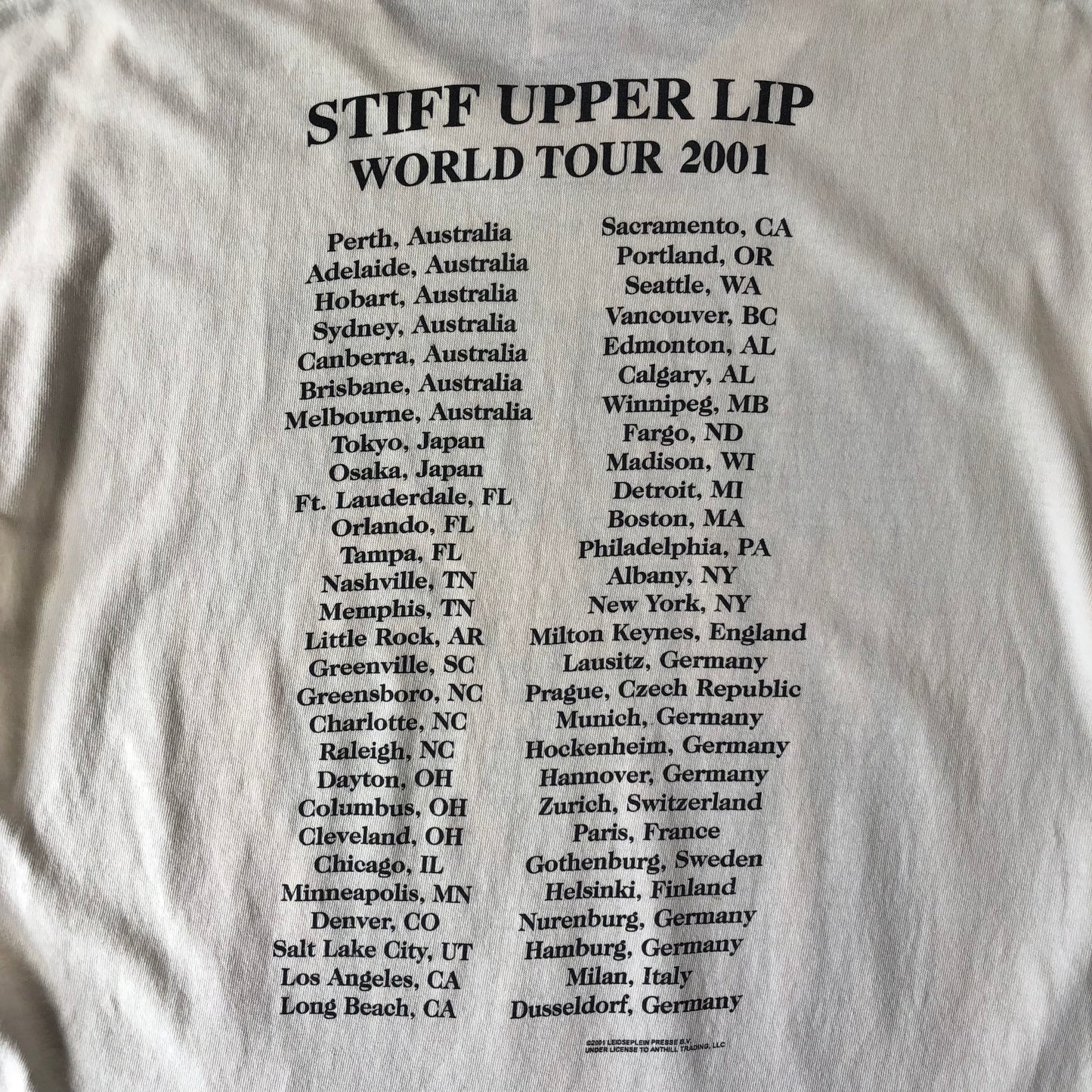 Vintage ACDC Stiff Upper Lip 2001 Tour T Shirt L