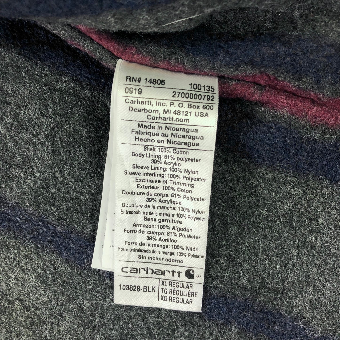 Carhartt 103828 Blanket Lined Detroit Zip Jacket XL