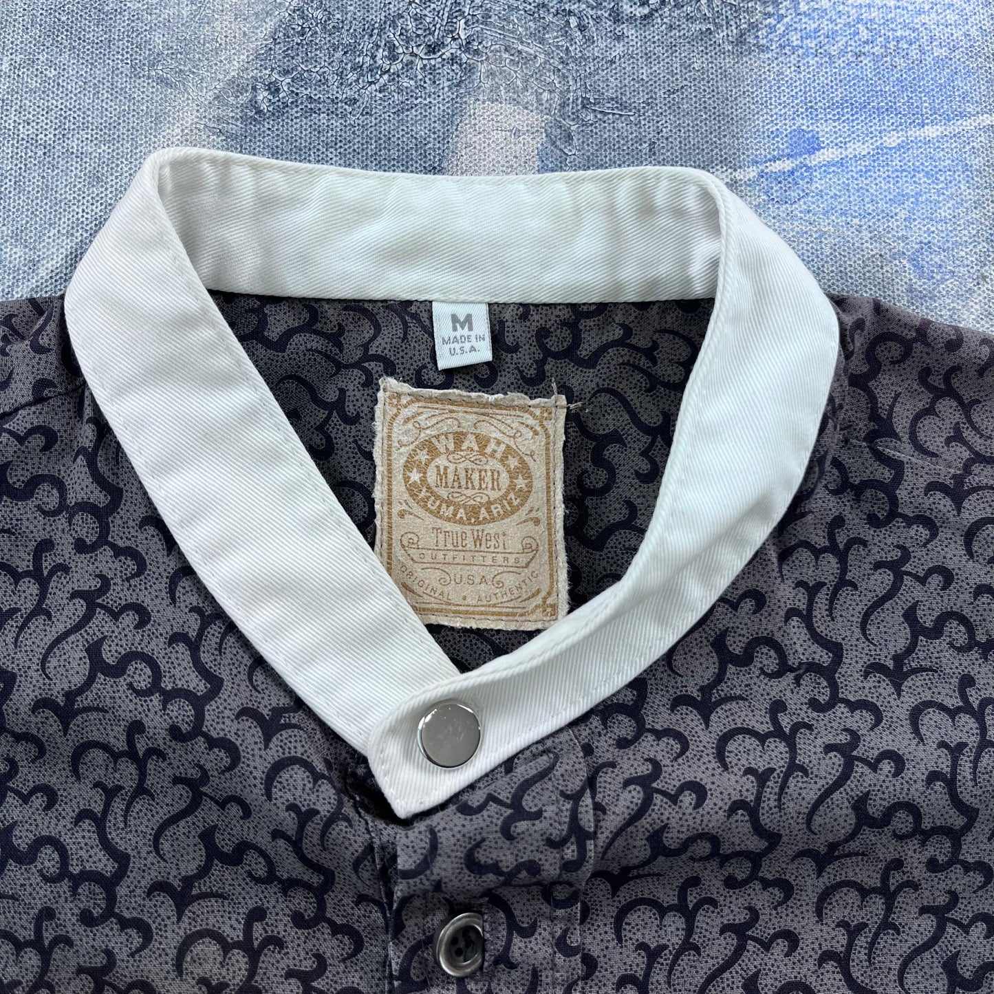 Vintage USA Wah Maker True West Outfitters Band Collar Henley Shirt M