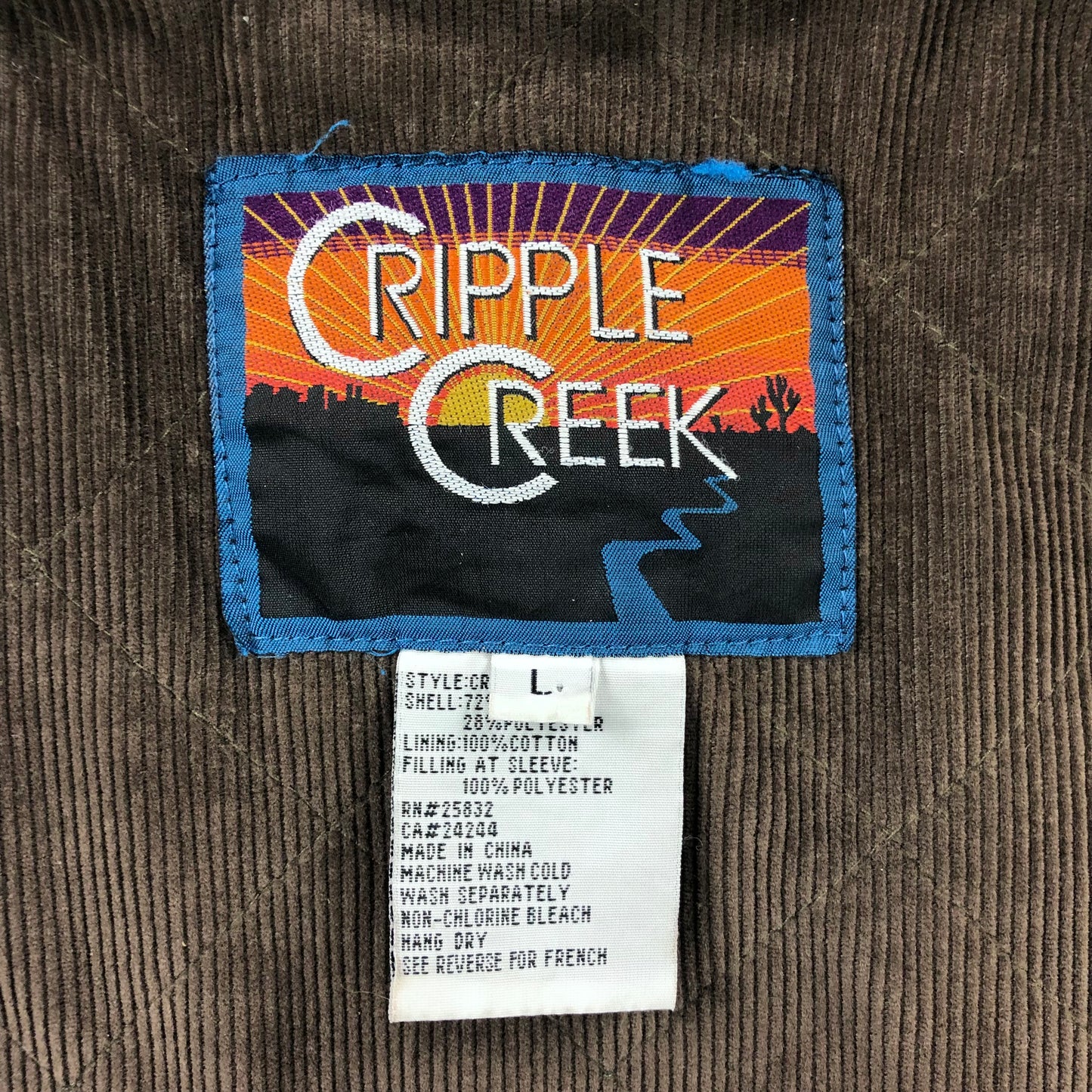 Cripple Creek Corduroy Collar Leather Zip Vest L