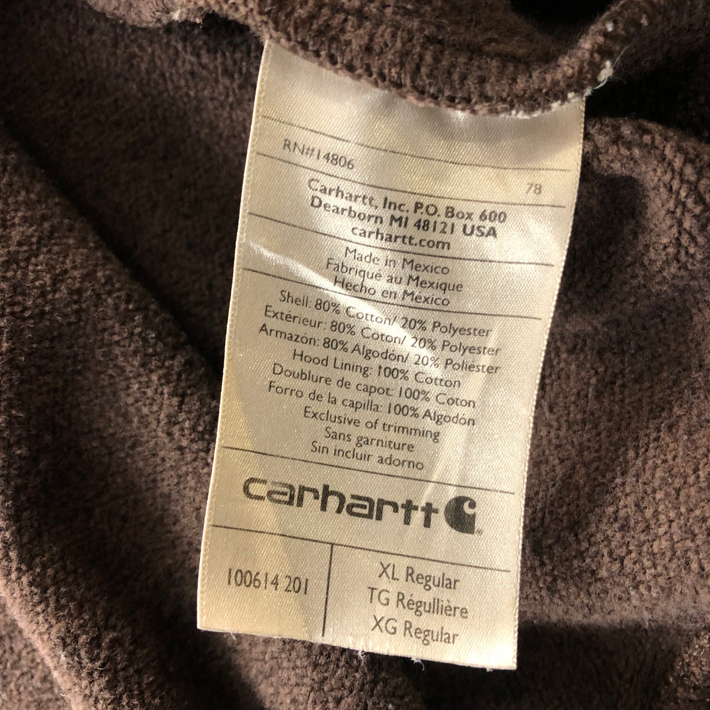 Vintage Carhartt Original Fit Zip Hoodie Sweatshirt XL