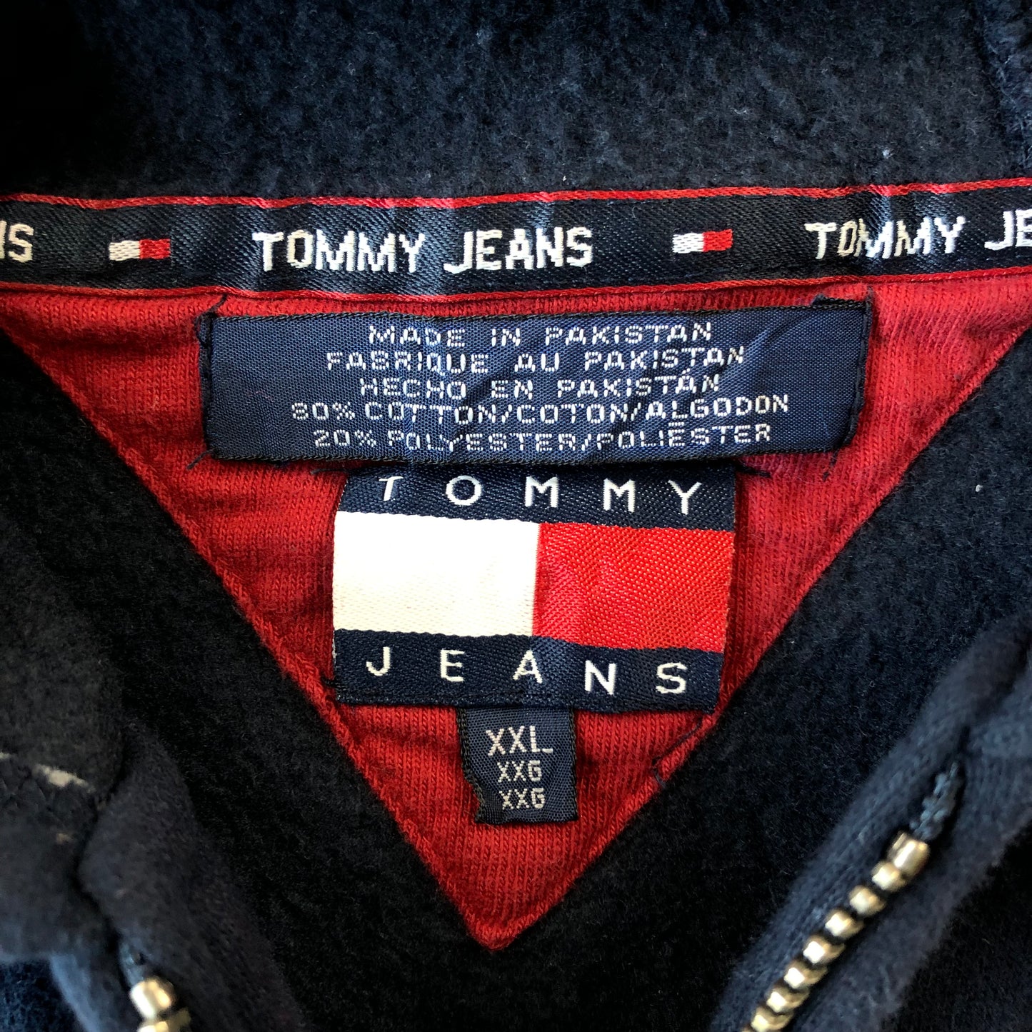 Vintage Tommy Jeans Full Zip Hoodie Sweatshirt XXL