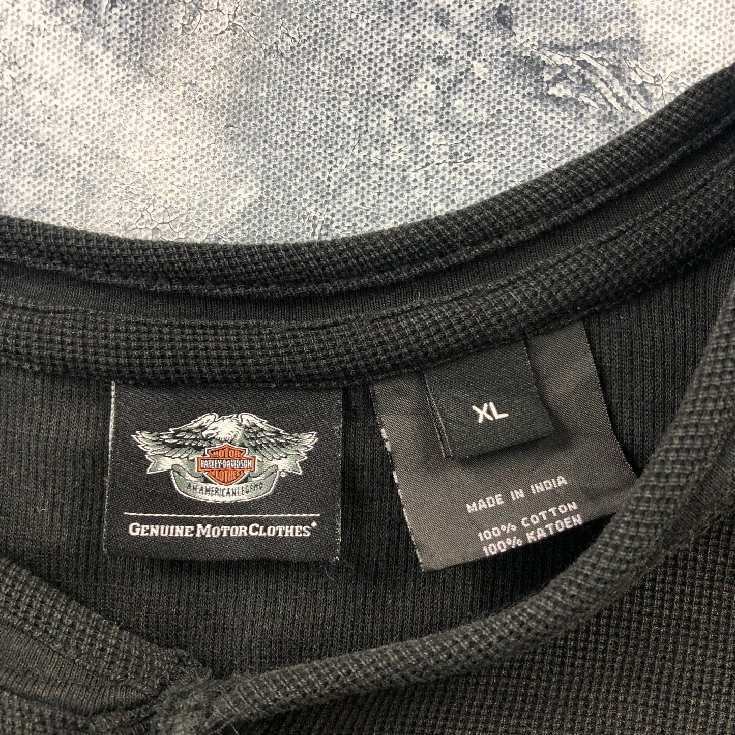 Harley Davidson Motorcycles Embroided Waffle Knit Long Sleeve Henley Shirt XL