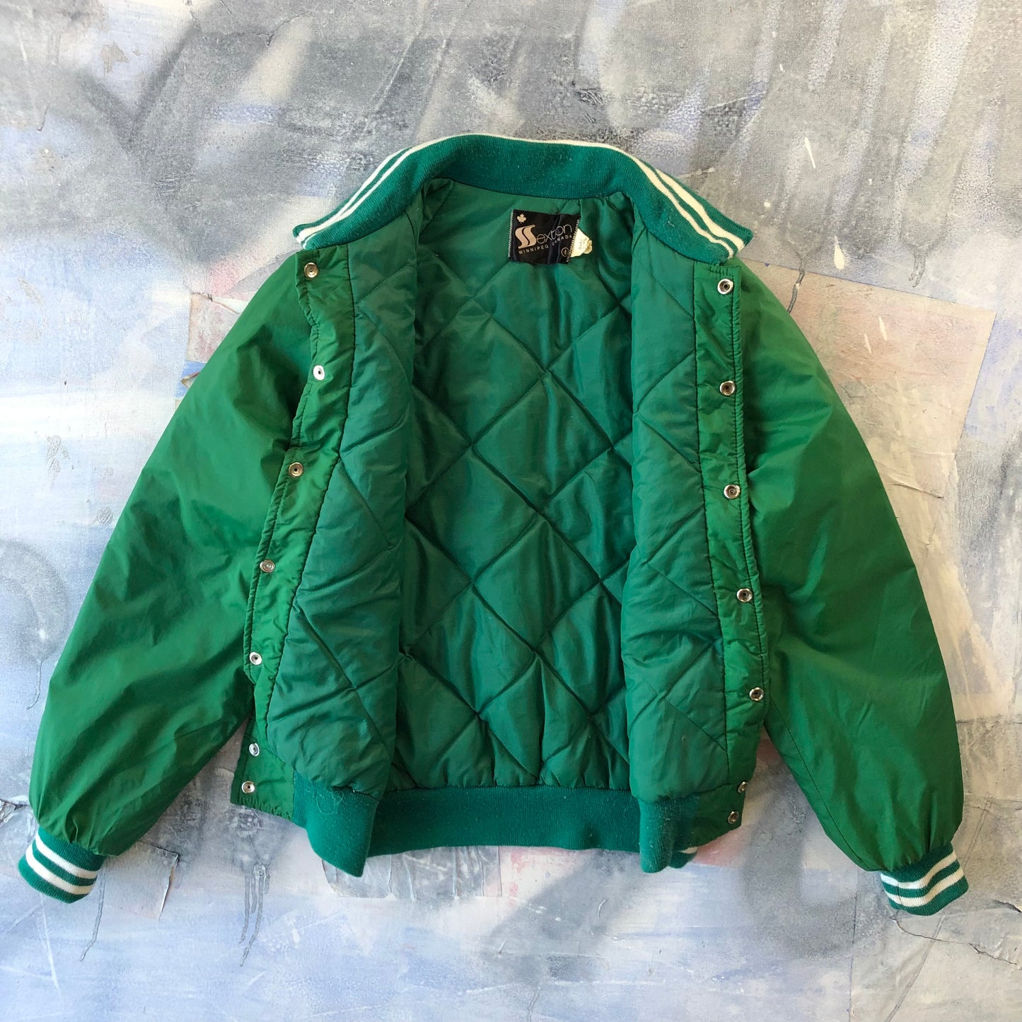 Vintage Saskatchewan Rough Riders Satin Quilted Varsity Bomber Button Jacket L