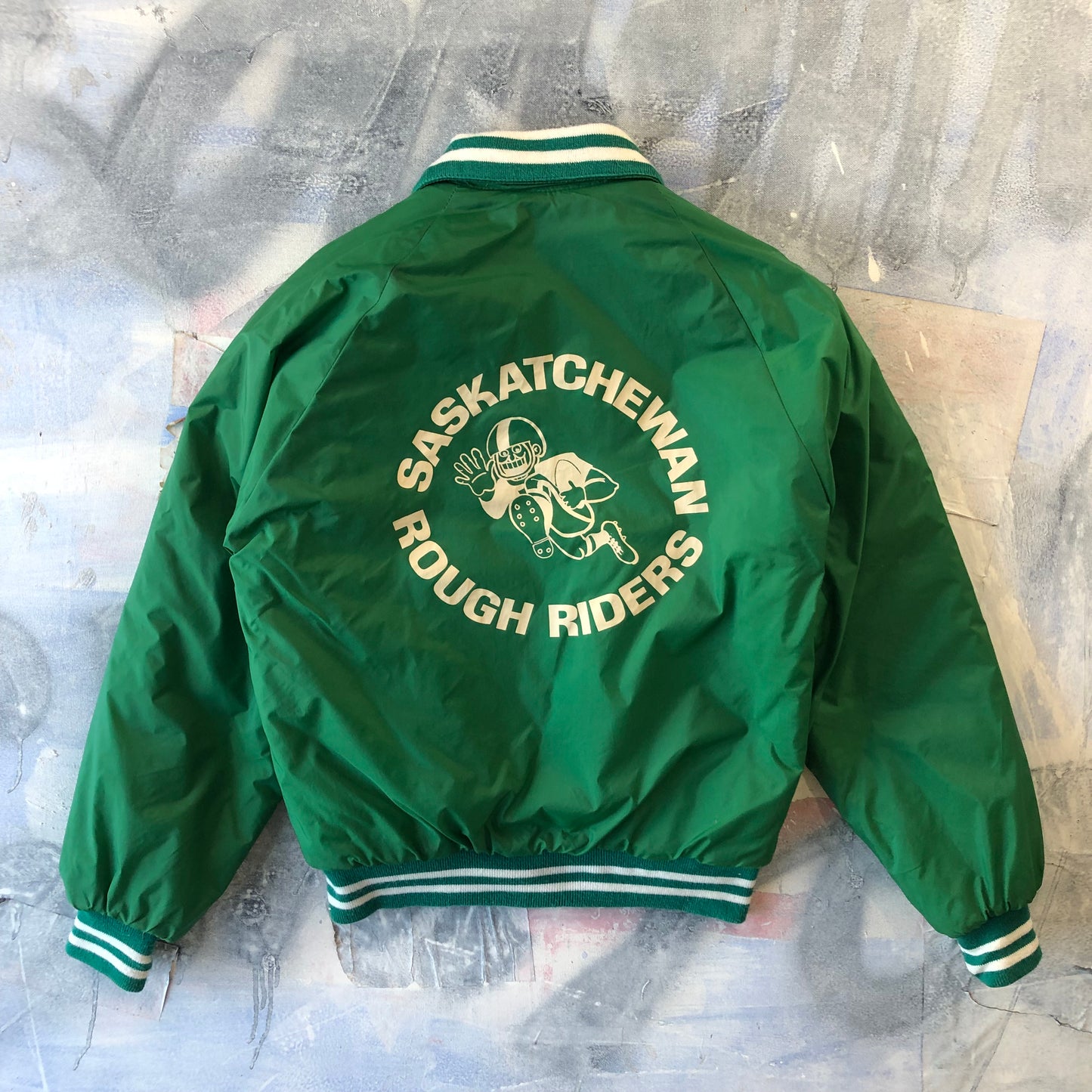 Vintage Saskatchewan Rough Riders Satin Quilted Varsity Bomber Button Jacket L