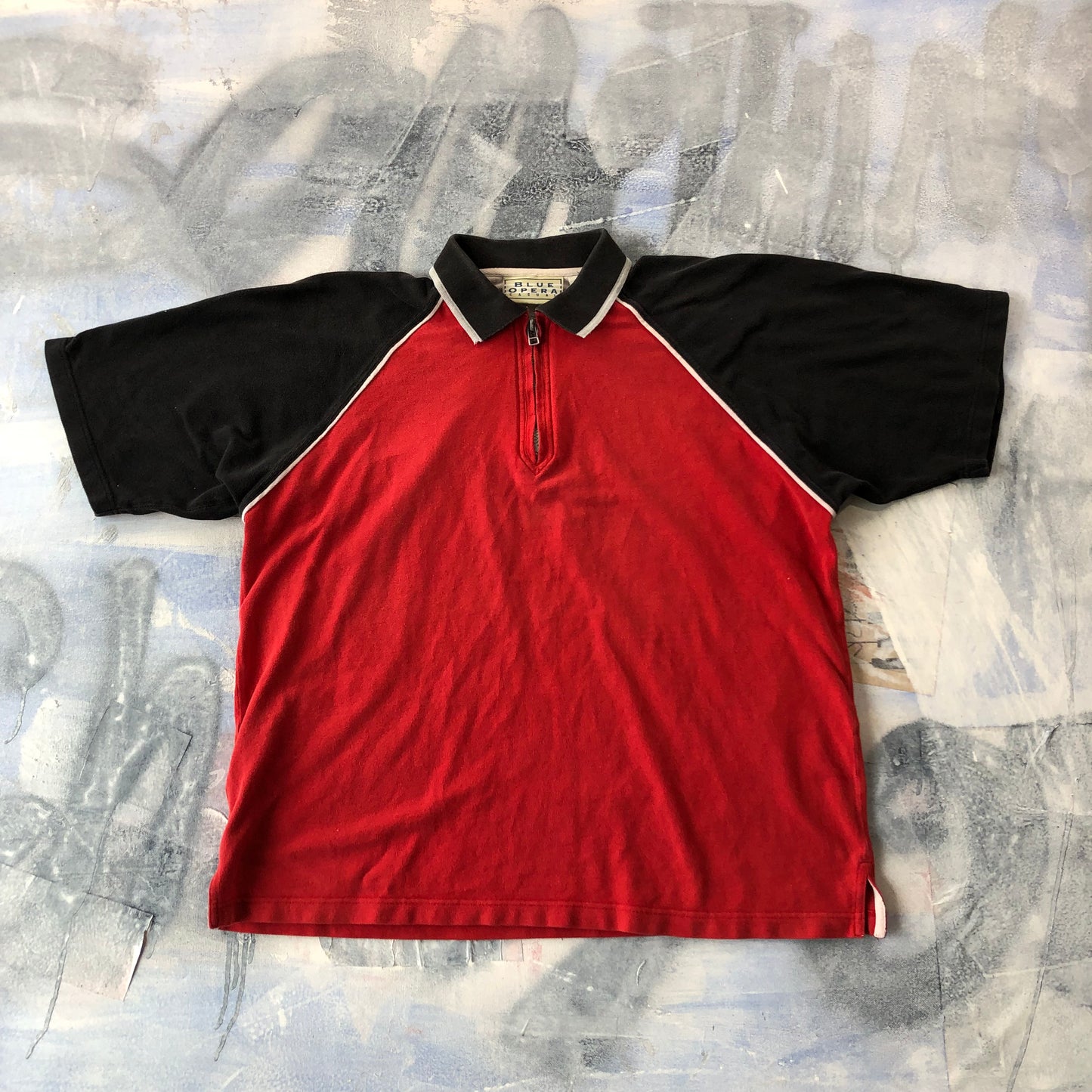 Vintage Blue Opera Casual Quarter Zip Polo Shirt M