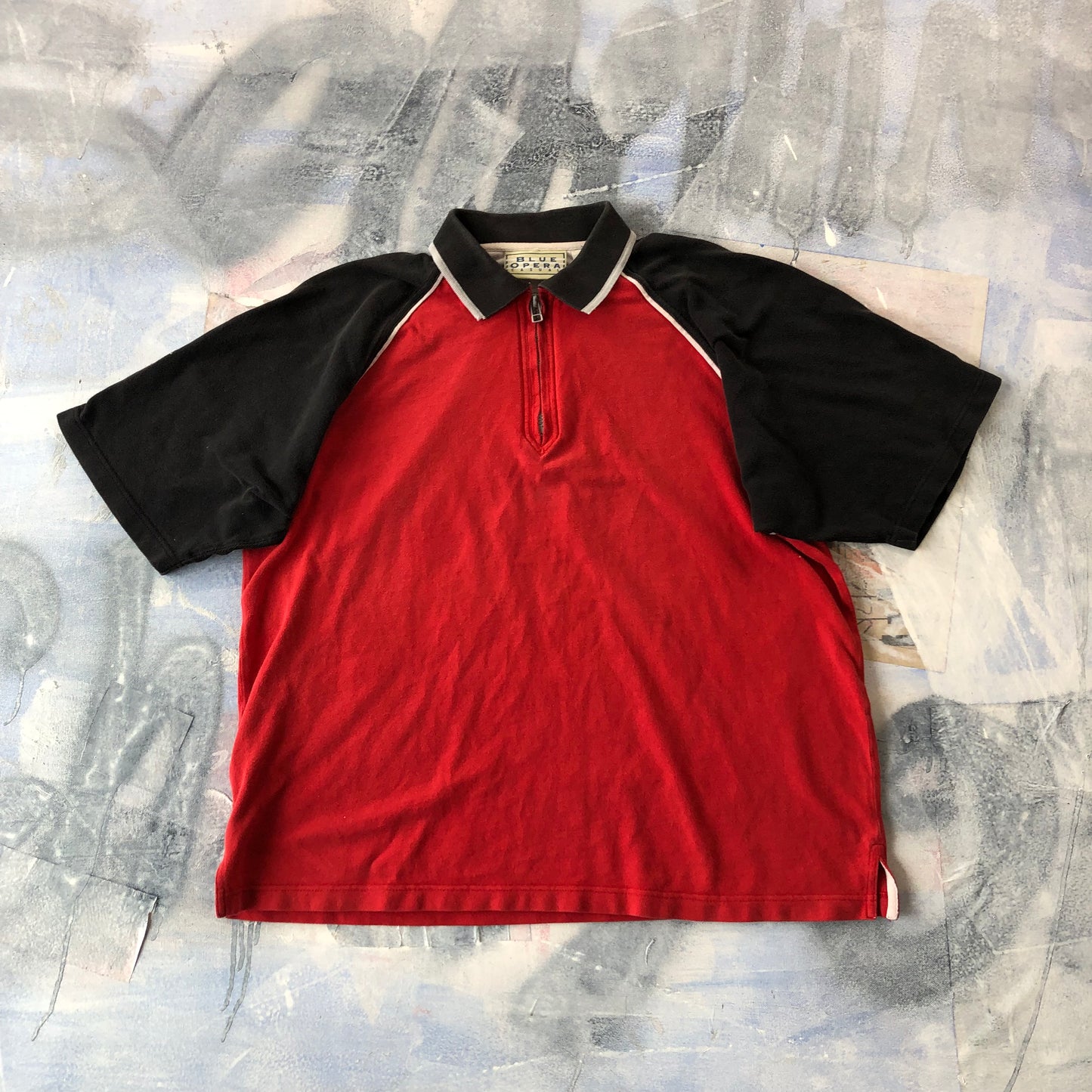 Vintage Blue Opera Casual Quarter Zip Polo Shirt M