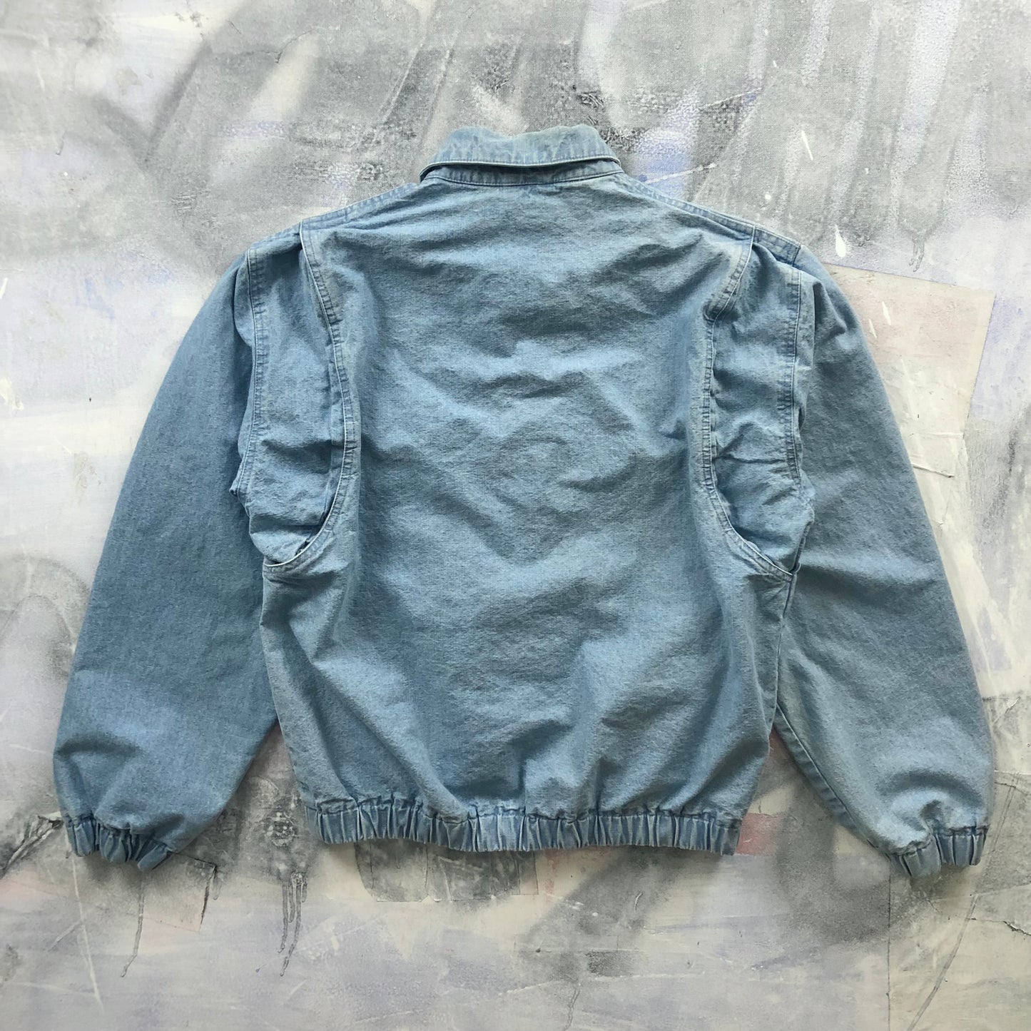 Vintage 80s Eddie Bauer Denim Plaid Lined Harrington Bomber Zip Jacket M