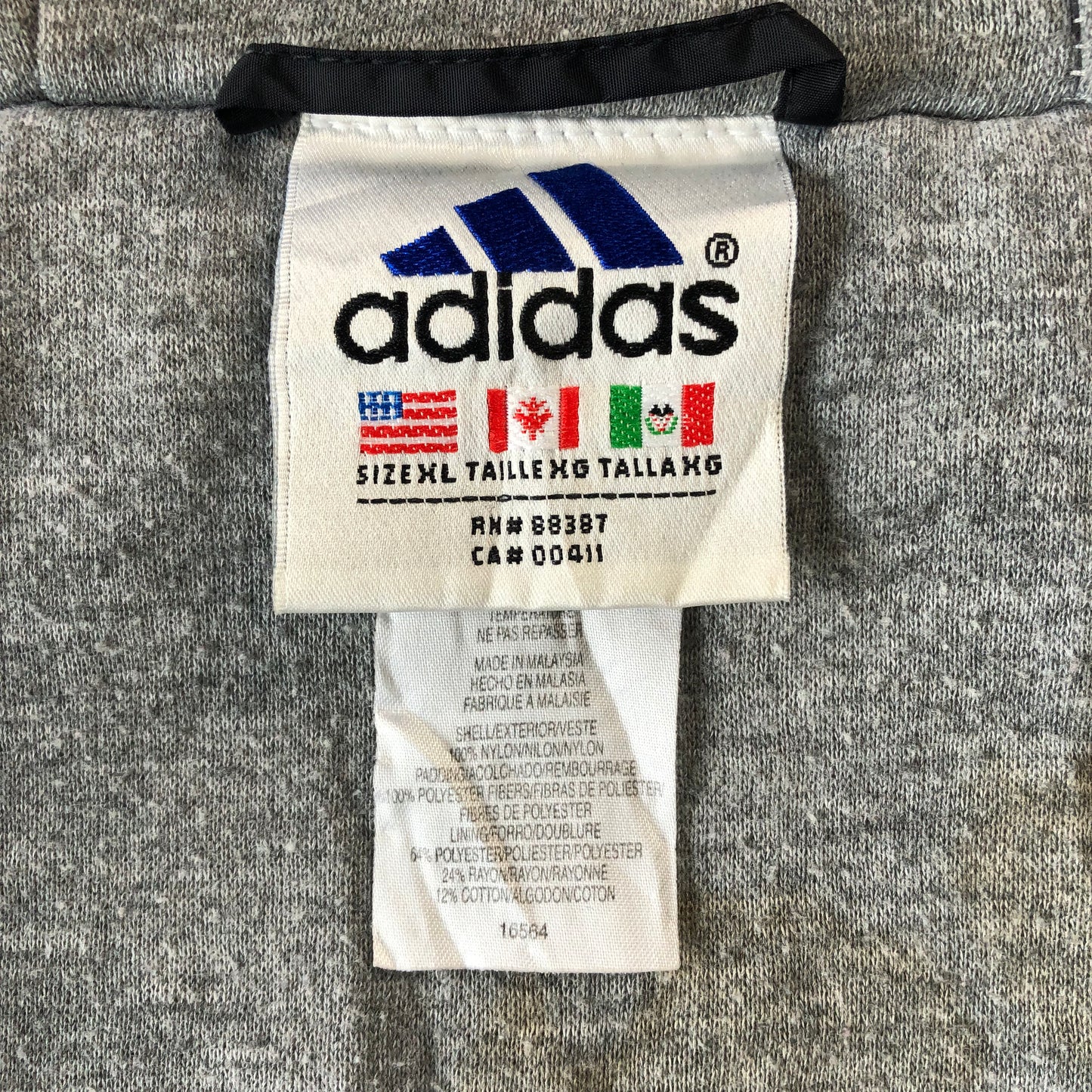 Vintage 90s Adidas Hooded Puffer Zip Jacket XL