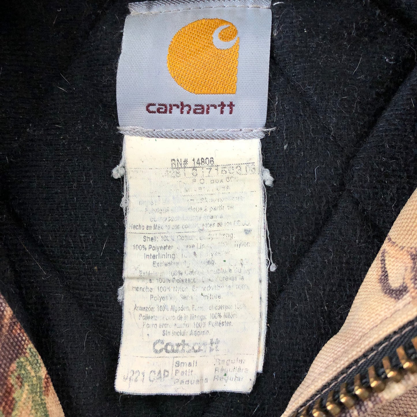 Vintage Carhartt J122 CAP Real Tree Camo Workwear Zip Hooded Jacket S