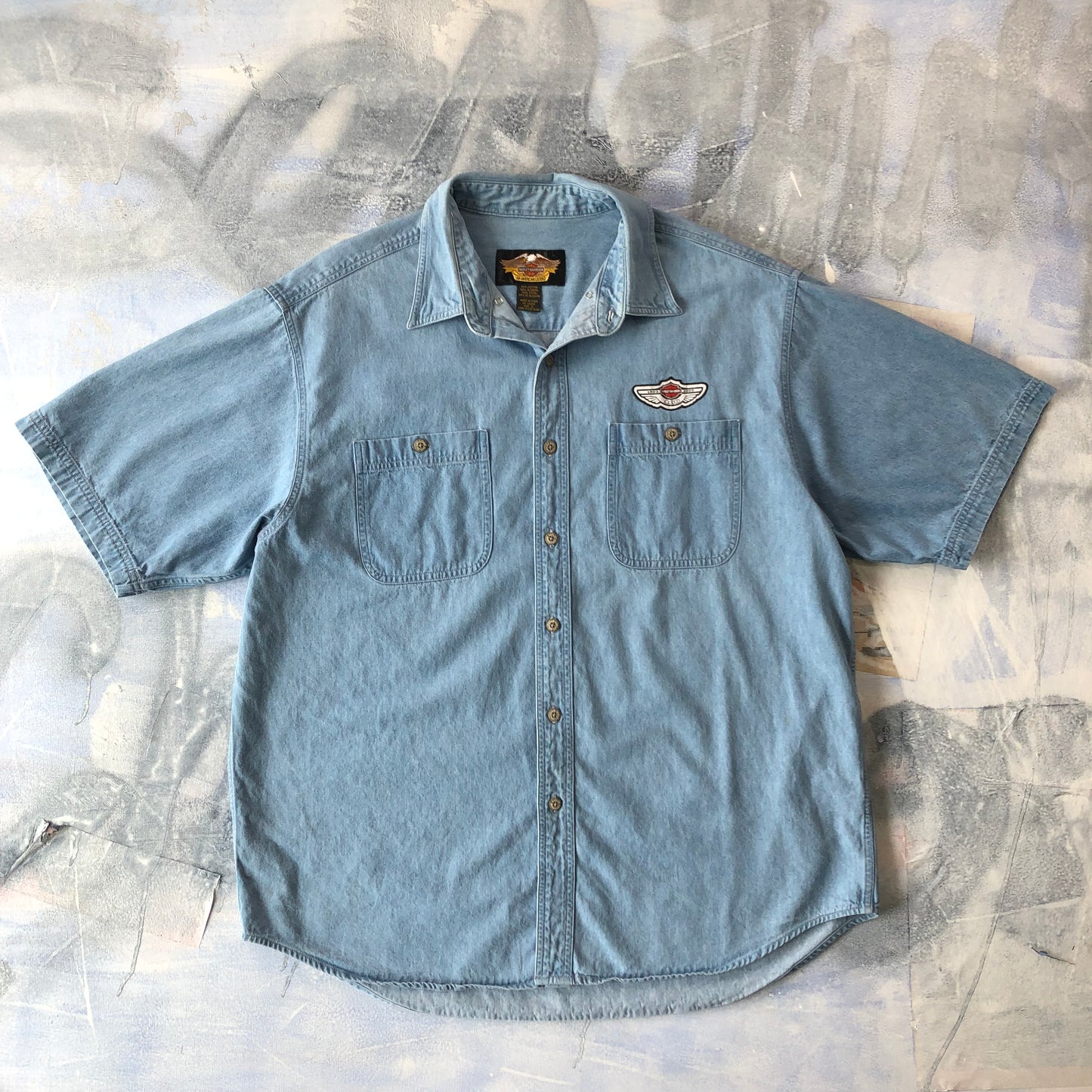Harley Davidson Motorcycles 100 Years Retro Denim Button Shirt XL