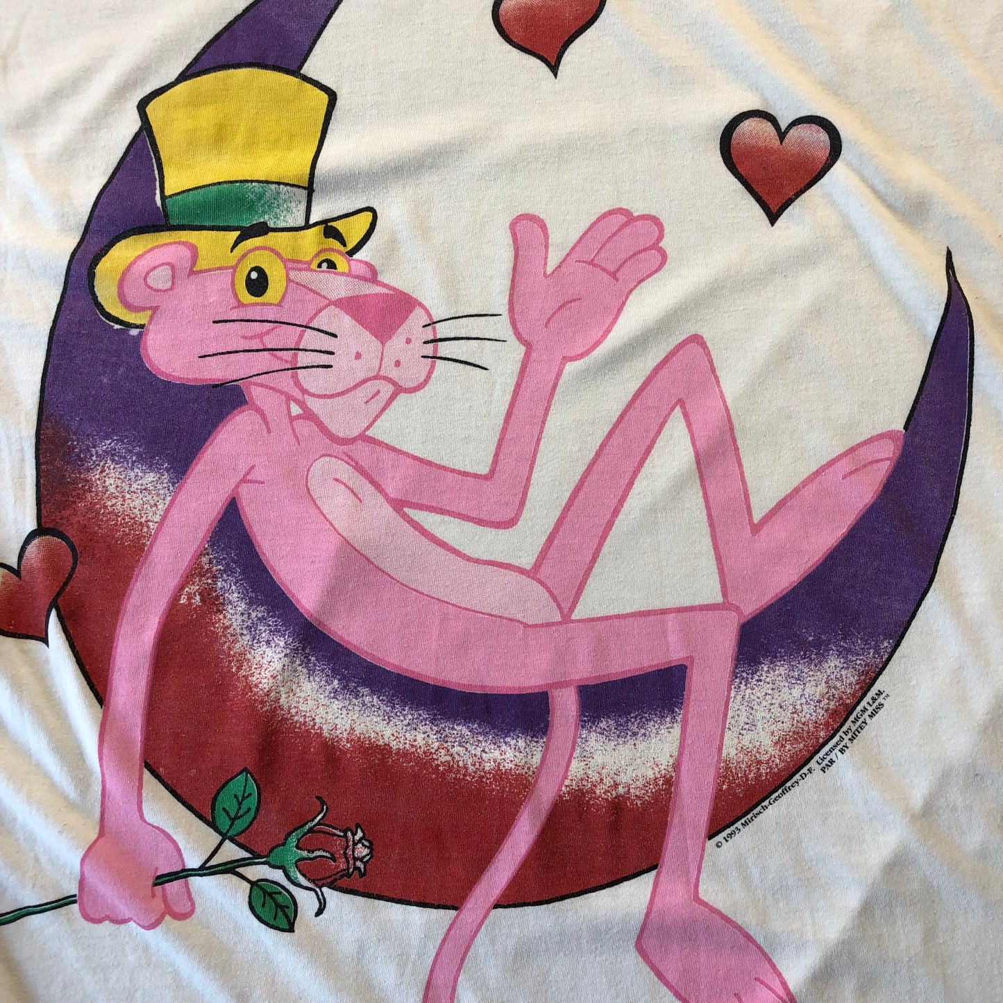 Vintage 90s Pink Panther Moon Hearts Rose Long Sleepwear Shirt L