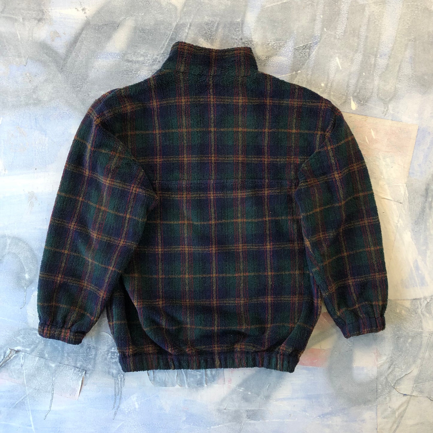 Vintage Plaid Quarter Zip Fleece Sweatshirt L