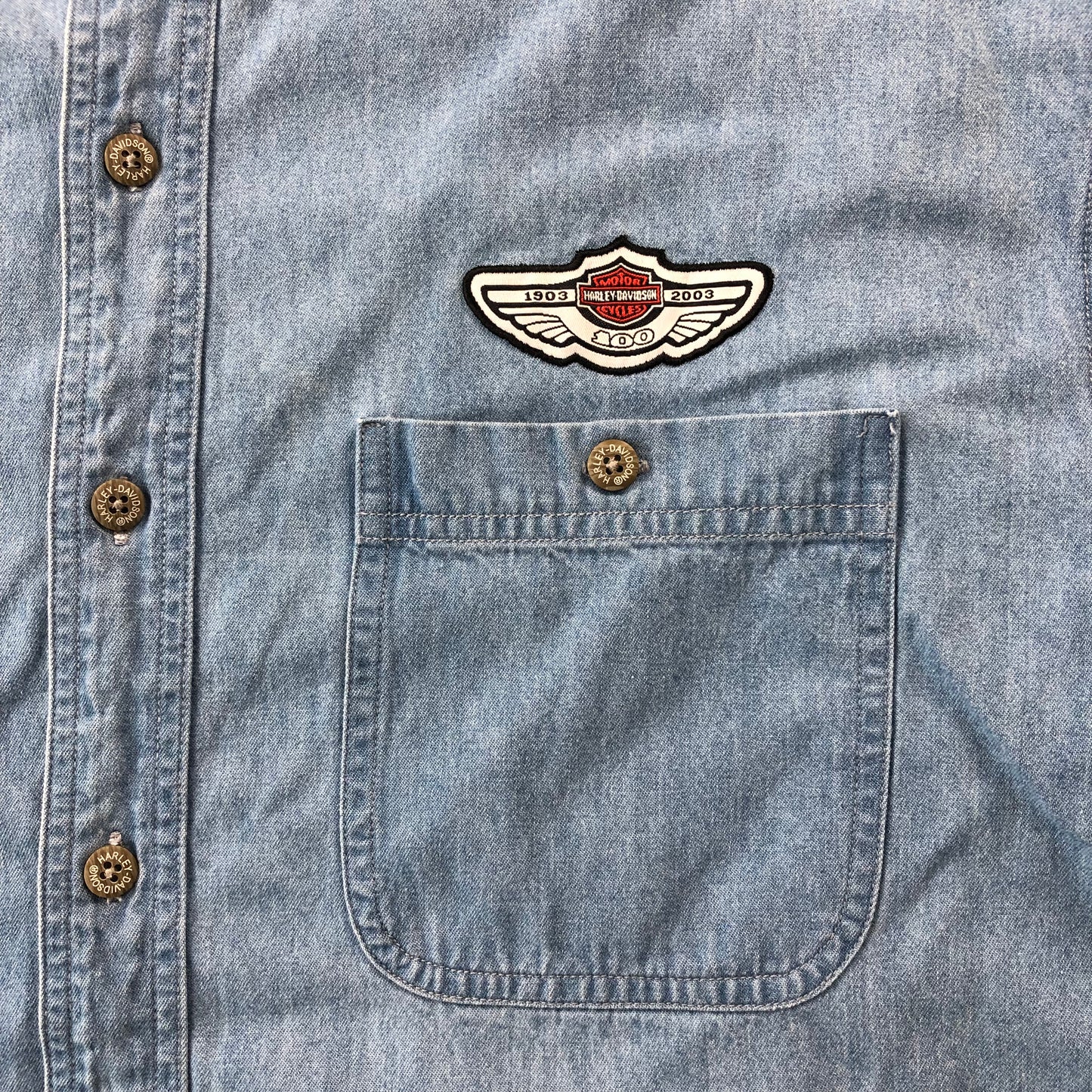 Harley Davidson Motorcycles 100 Years Retro Denim Button Shirt XL