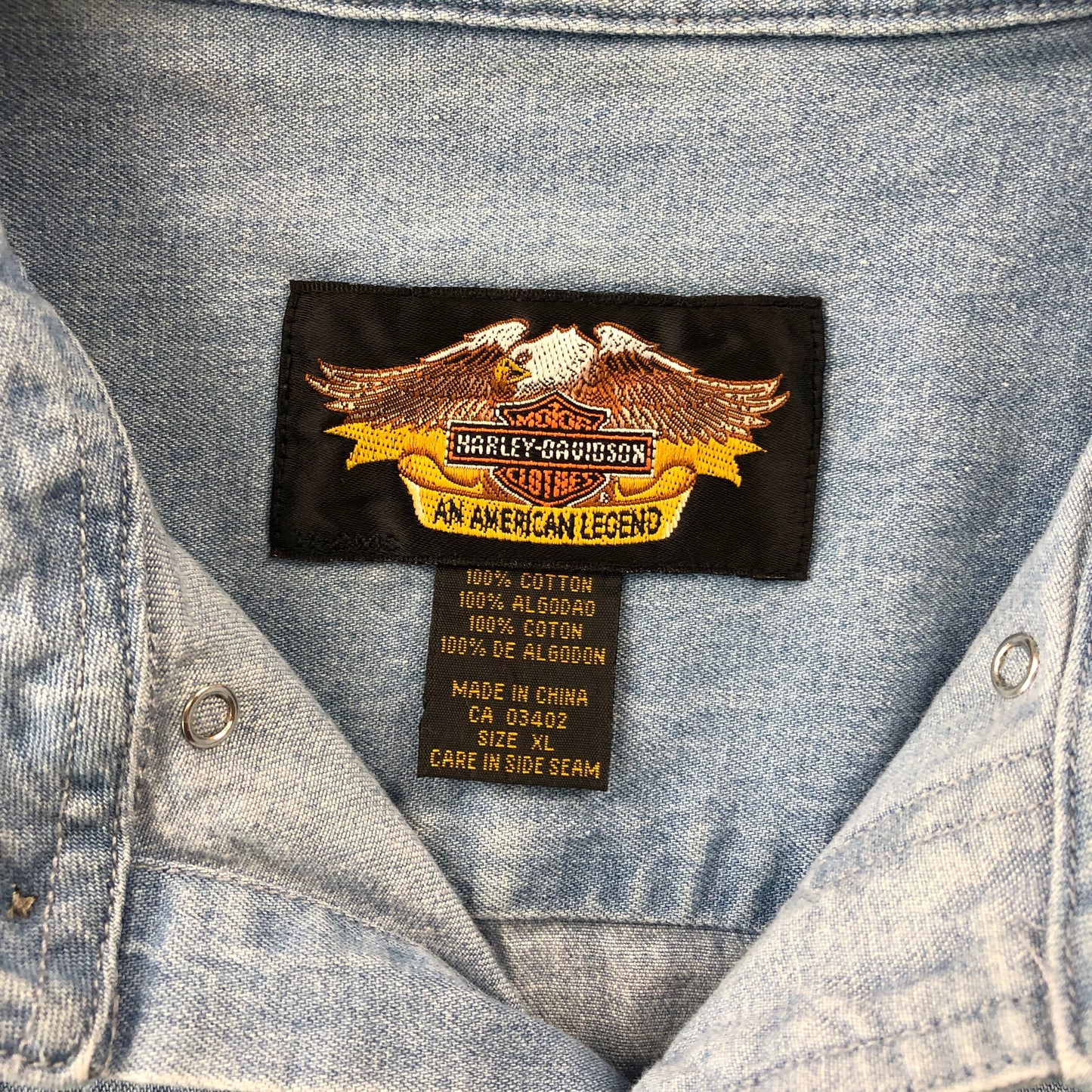 Harley Davidson Motorcycles 100 Years Retro Denim Button Shirt XL