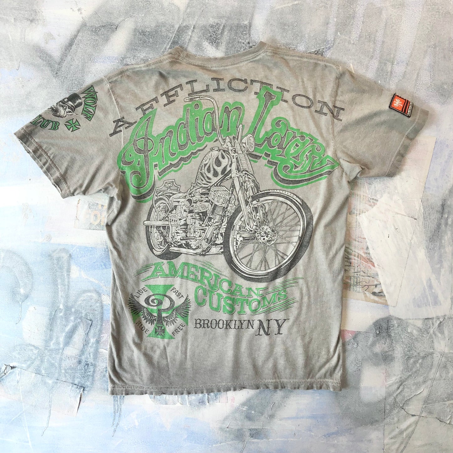 Vintage Y2K Affliction Indian Larry American Customs Motorcycle T Shirt L