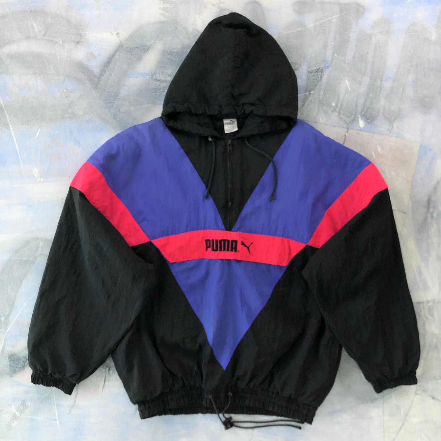 Vintage 90s Puma Colorblock Quarter Zip Hooded Puffer Jacket XL