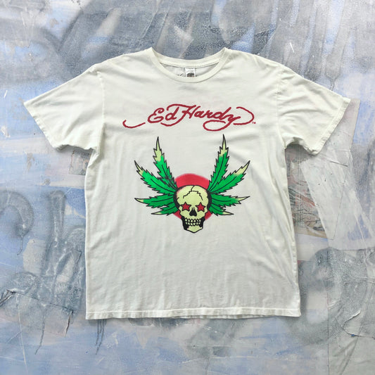 Vintage Y2K Ed Hardy Cannabis Skull T Shirt XL