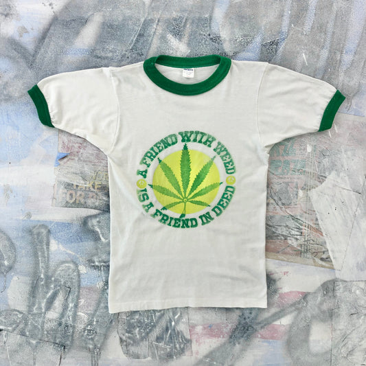 Vintage A Friend With Weed Is A Friend In Deed Single Stitch Ringer T Shirt S