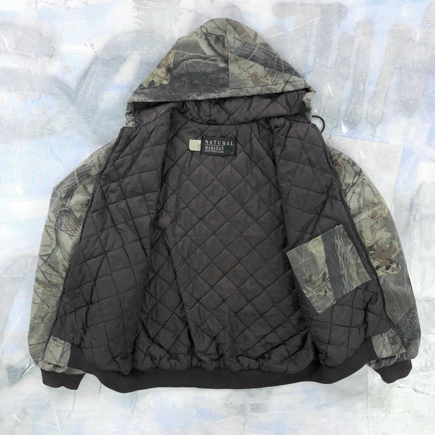 Vintage Real Tree Quilted Lined Hooded Zip Jacket XXL