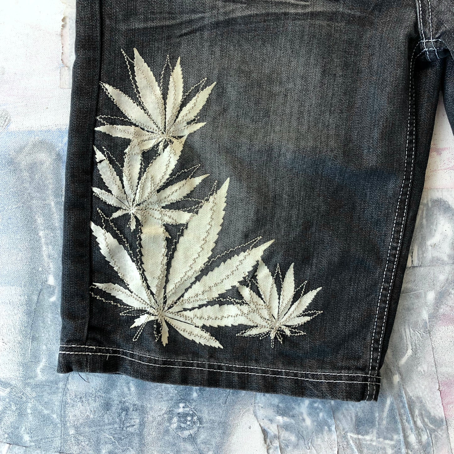 Vintage Y2K Victorious Cannabis Embroided Jort W38