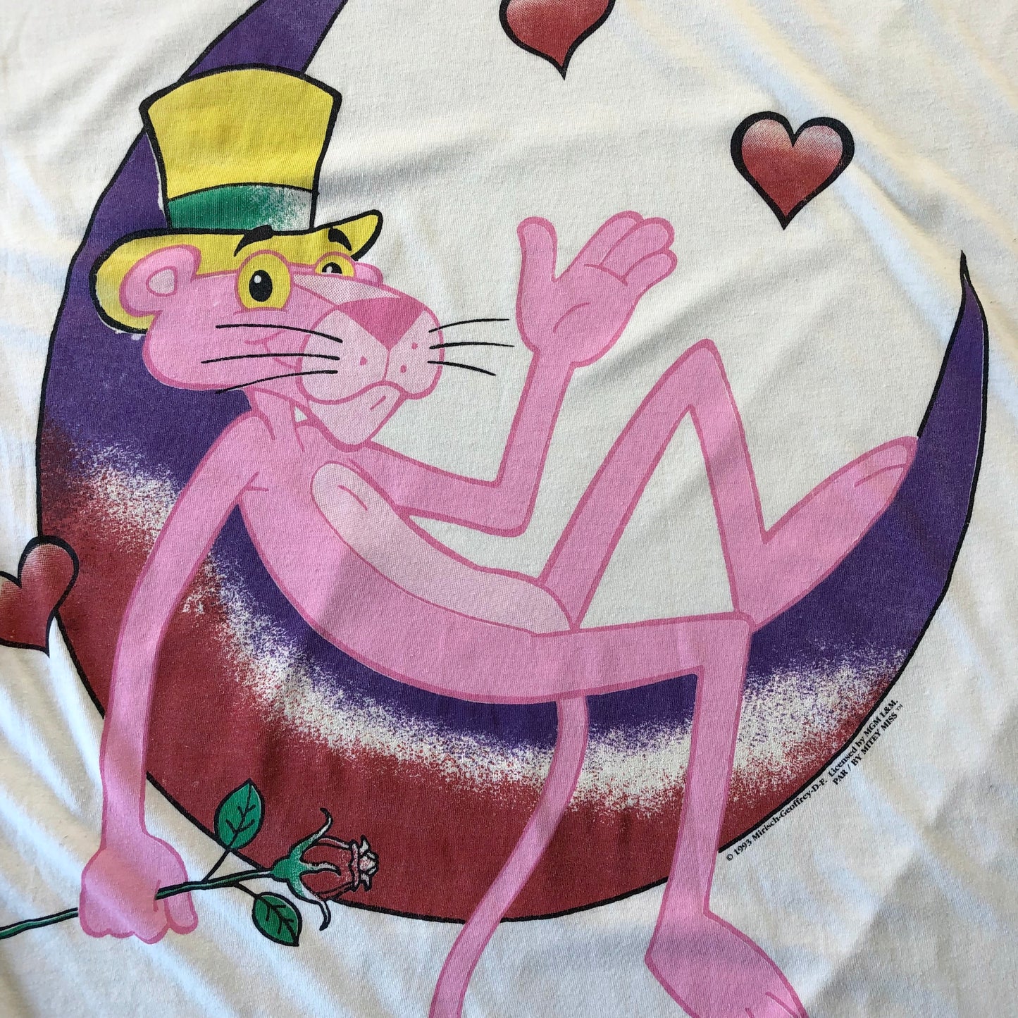 Vintage 90s Pink Panther Moon Hearts Rose Long Sleepwear Shirt L