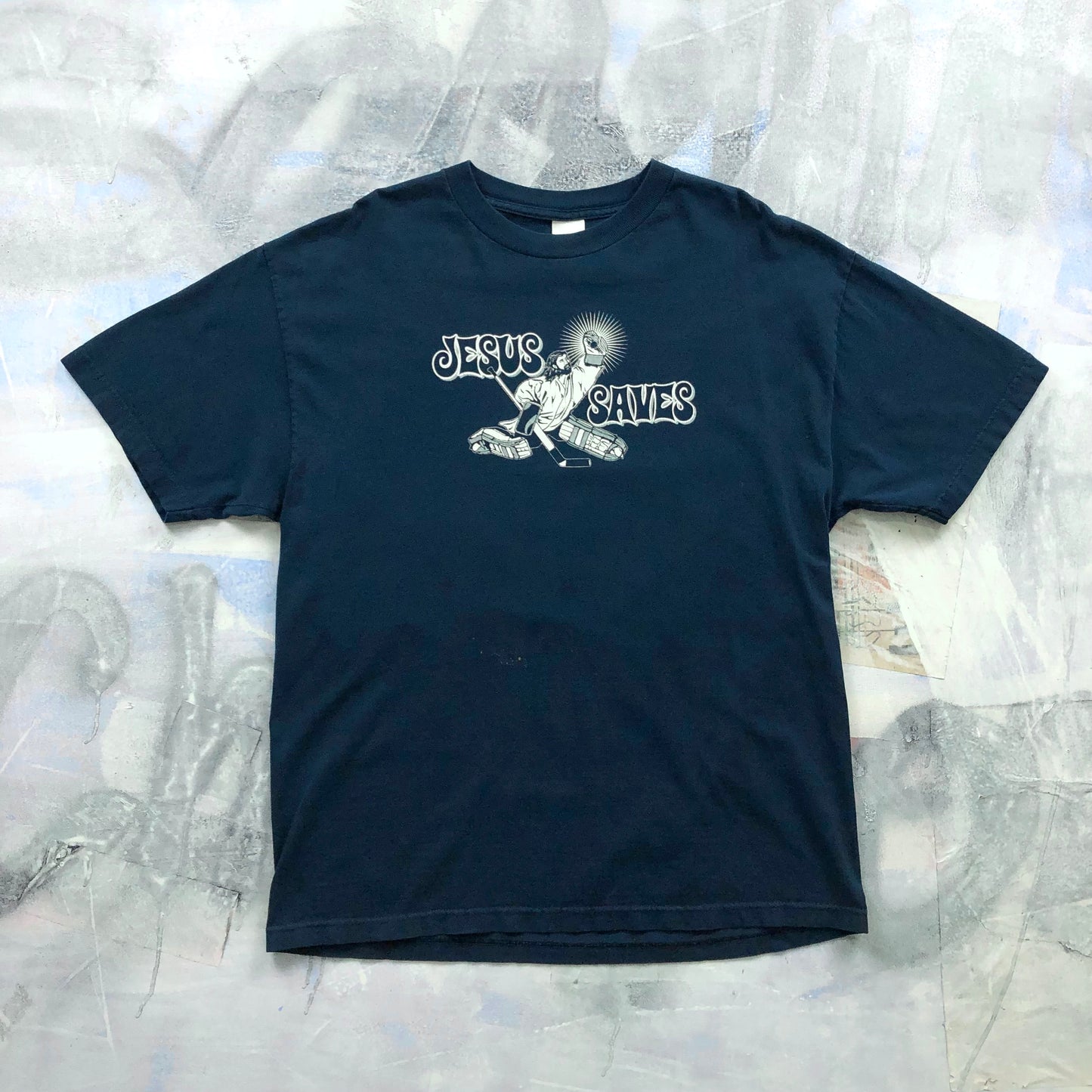 Vintage Jesus Saves Hockey Goalie T Shirt XL