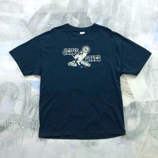 Vintage Jesus Saves Hockey Goalie T Shirt XL