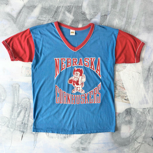 Vintage 70s Russell Athletic NCAA Nebraska Cornhuskers Football Shirt L