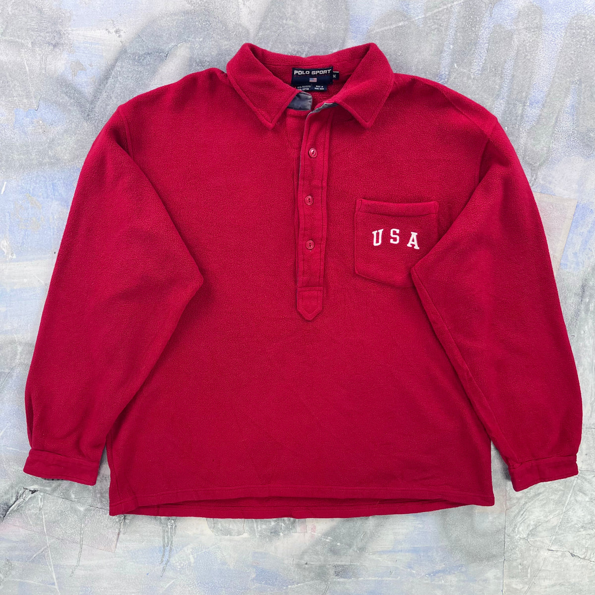 Vintage Polo Sport USA Quarter Button Fleece Sweatshirt XL