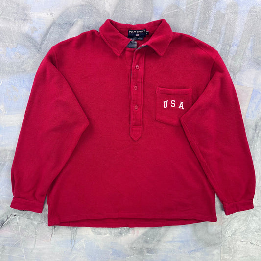 Vintage Polo Sport USA Quarter Button Fleece Sweatshirt XL