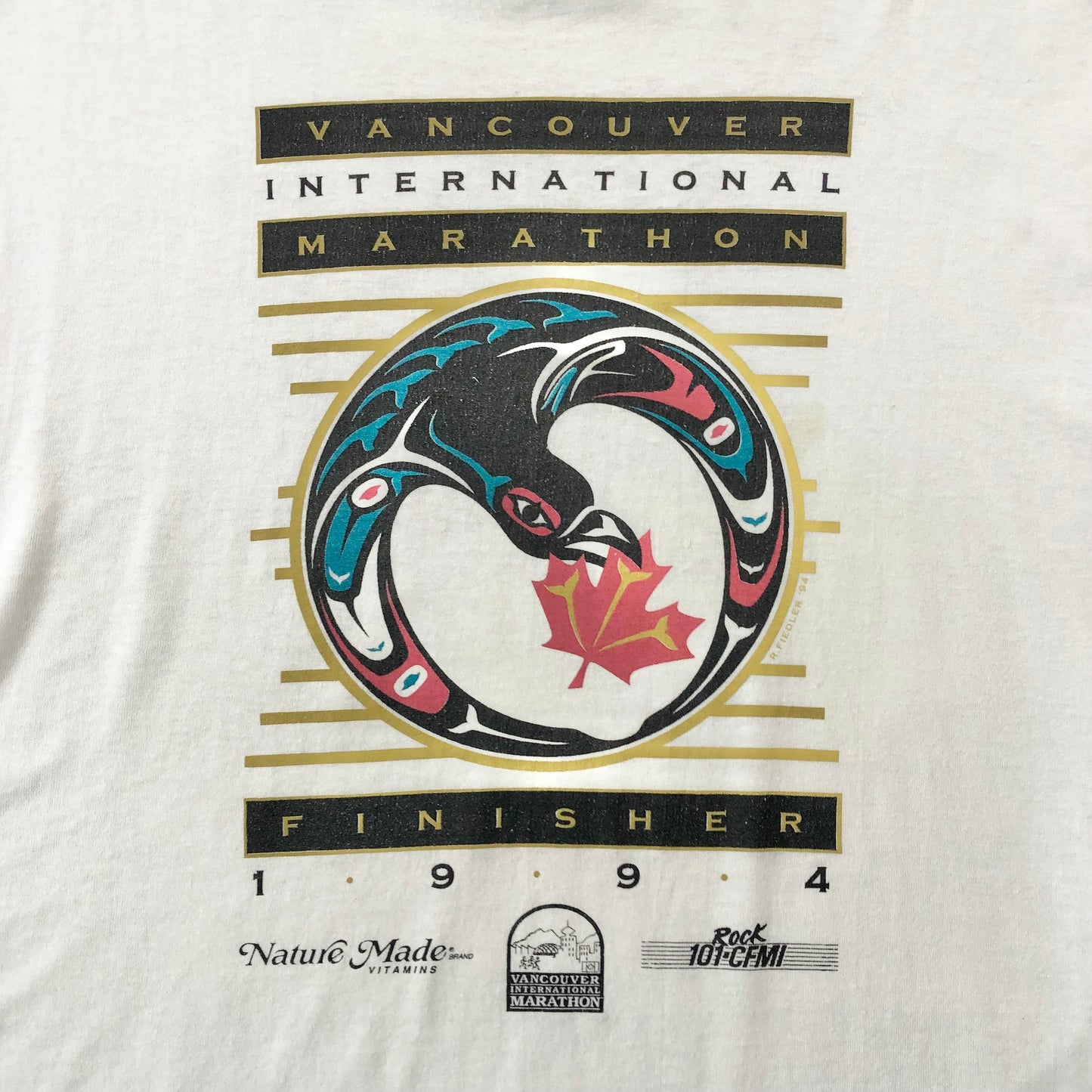 Vintage 90s Vancouver International Marathon Finisher T Shirt L