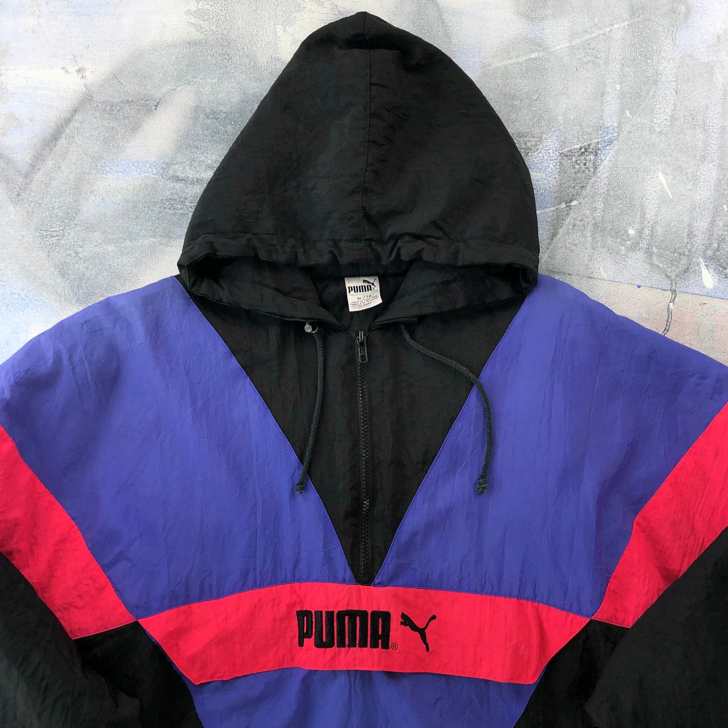 Vintage 90s Puma Colorblock Quarter Zip Hooded Puffer Jacket XL