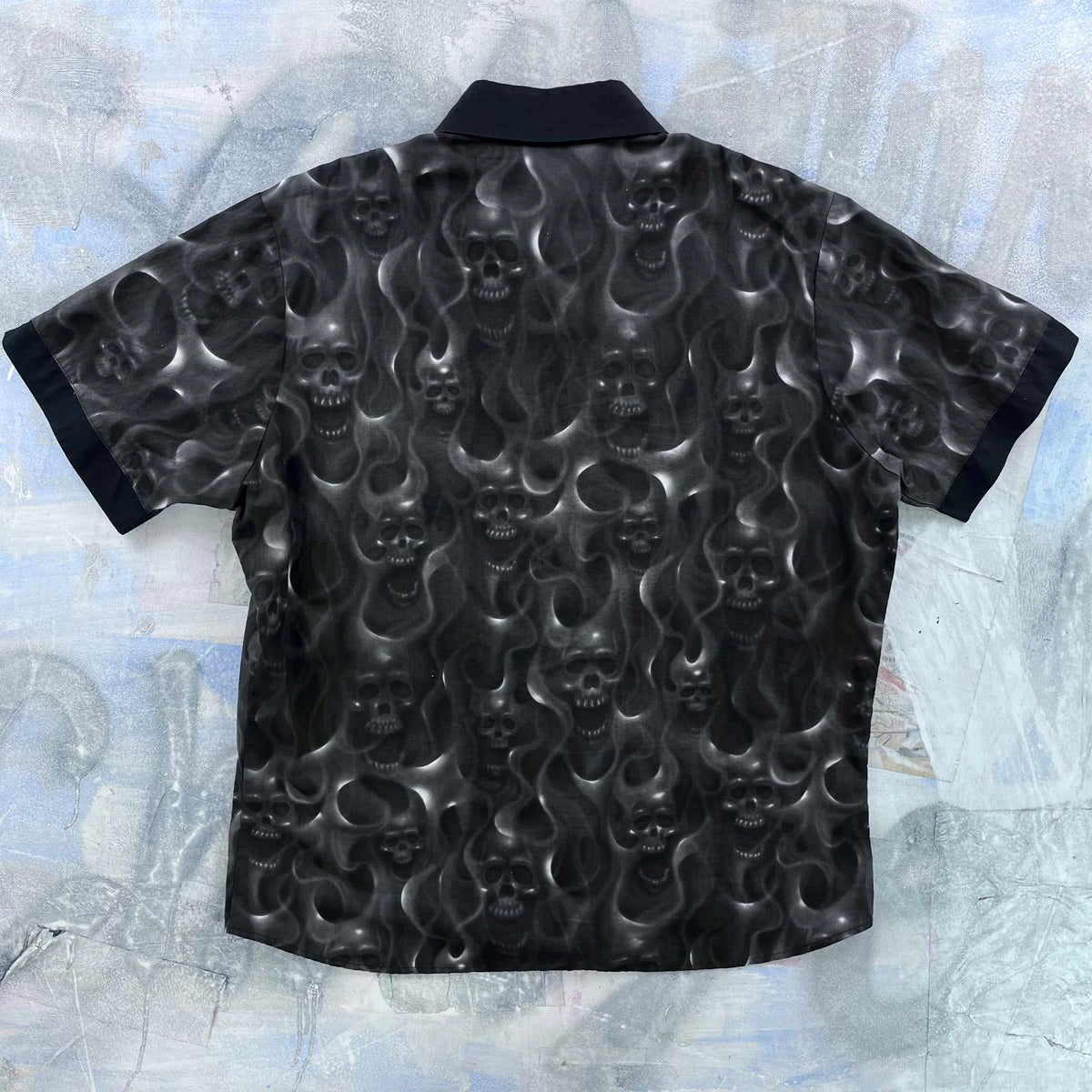 Vintage Shrine Of Hollywood California Skull Flames Gothic Rockabilly Button Shirt XXL