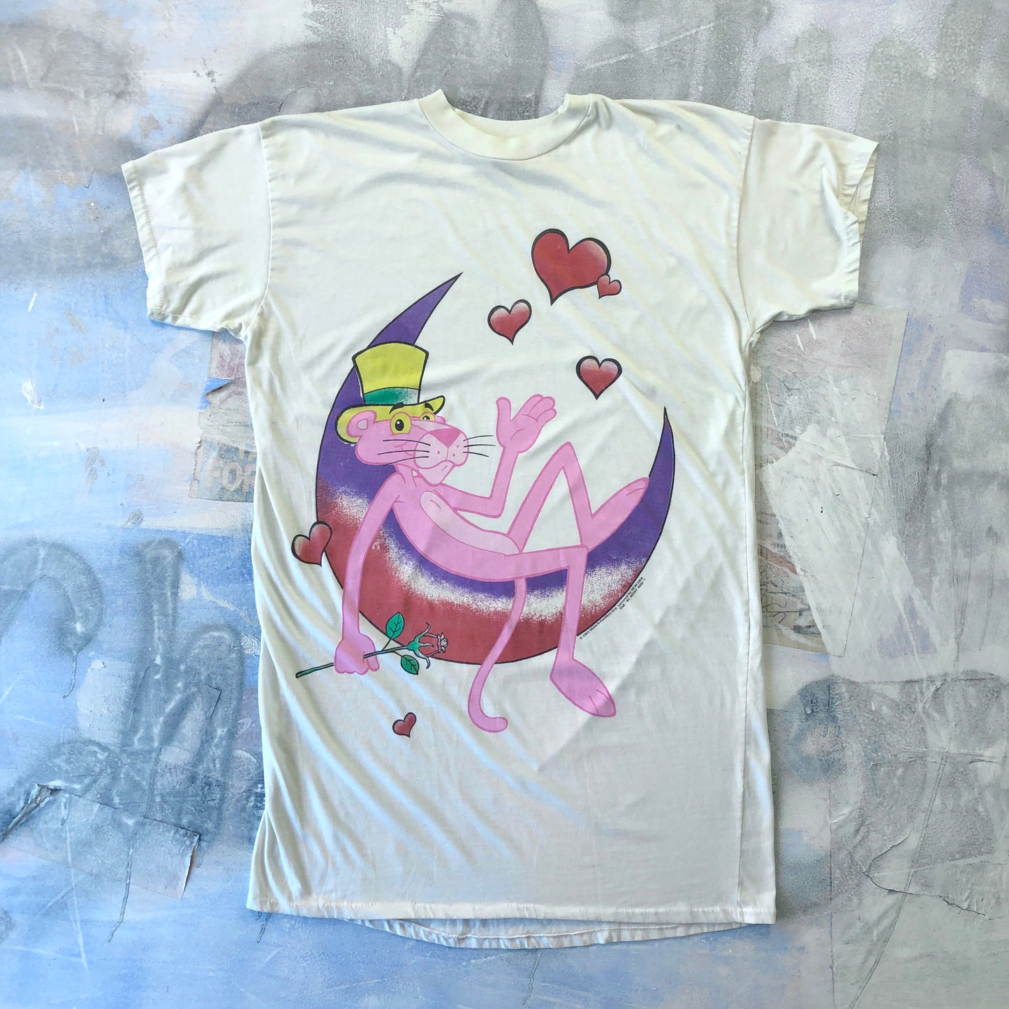 Vintage 90s Pink Panther Moon Hearts Rose Long Sleepwear Shirt L