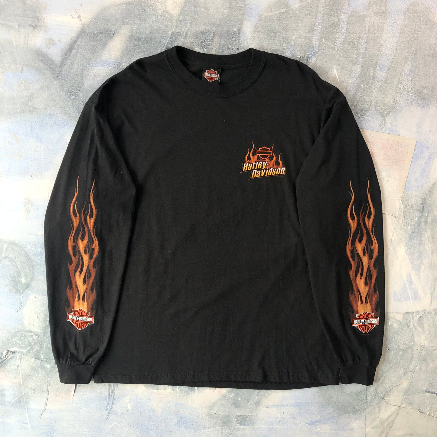 Vintage Harley Davidson Motorcycles New York City Flames USA Long Sleeve Shirt XL