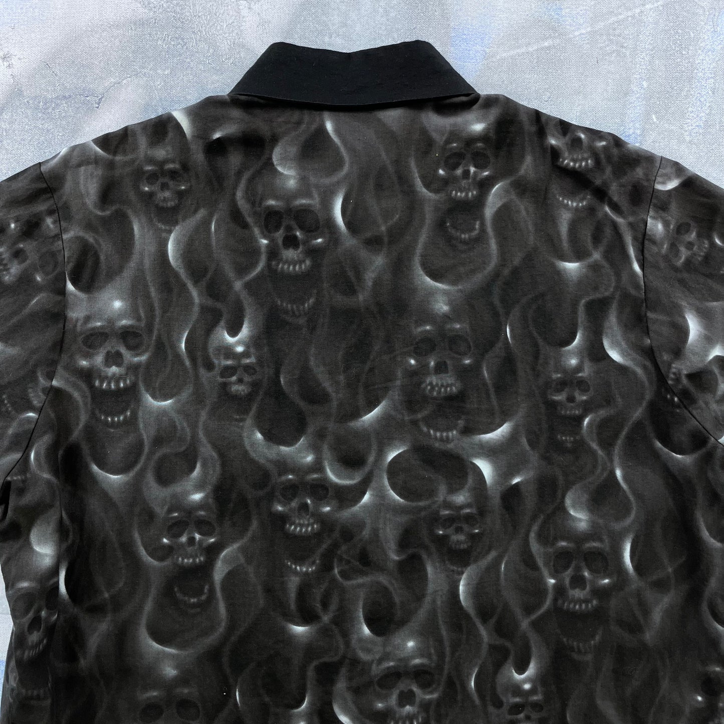 Vintage Shrine Of Hollywood California Skull Flames Gothic Rockabilly Button Shirt XXL