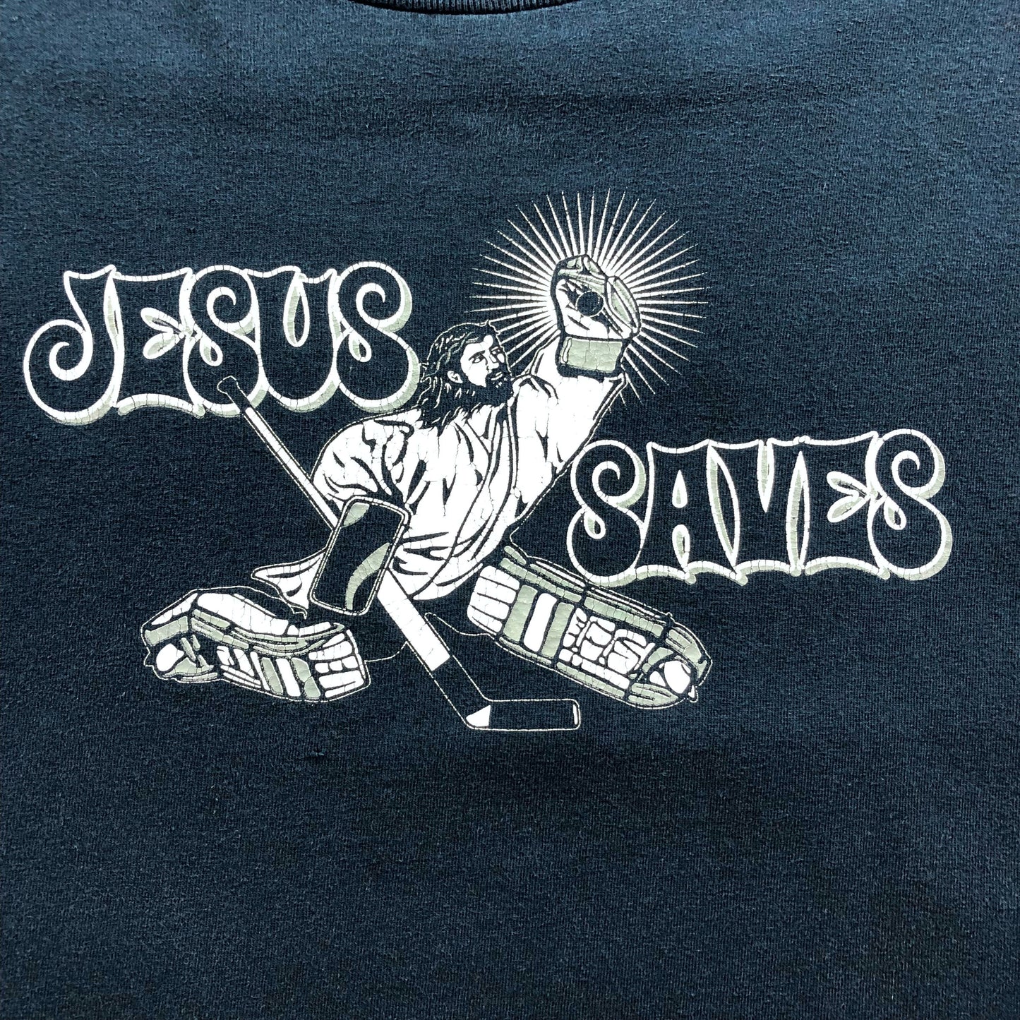 Vintage Jesus Saves Hockey Goalie T Shirt XL