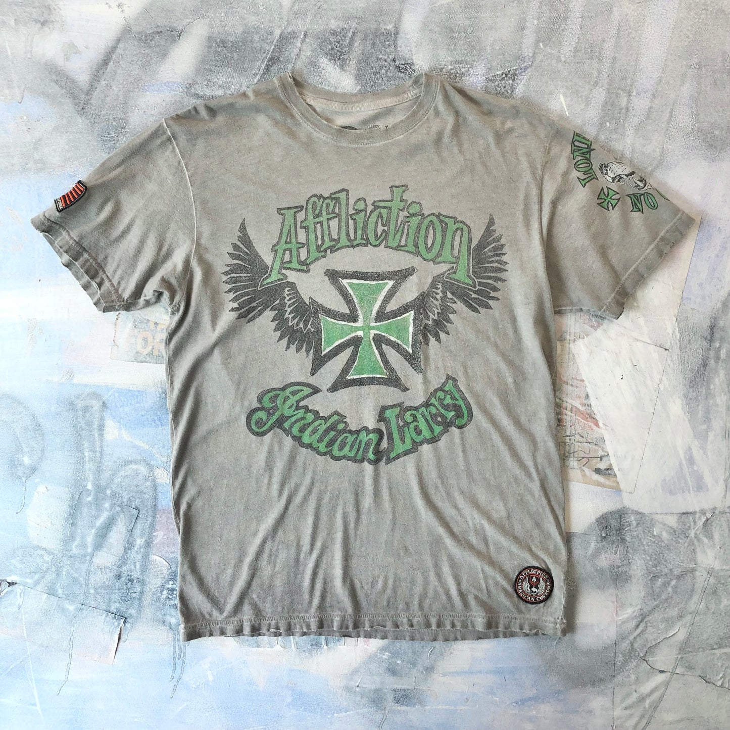 Vintage Y2K Affliction Indian Larry American Customs Motorcycle T Shirt L